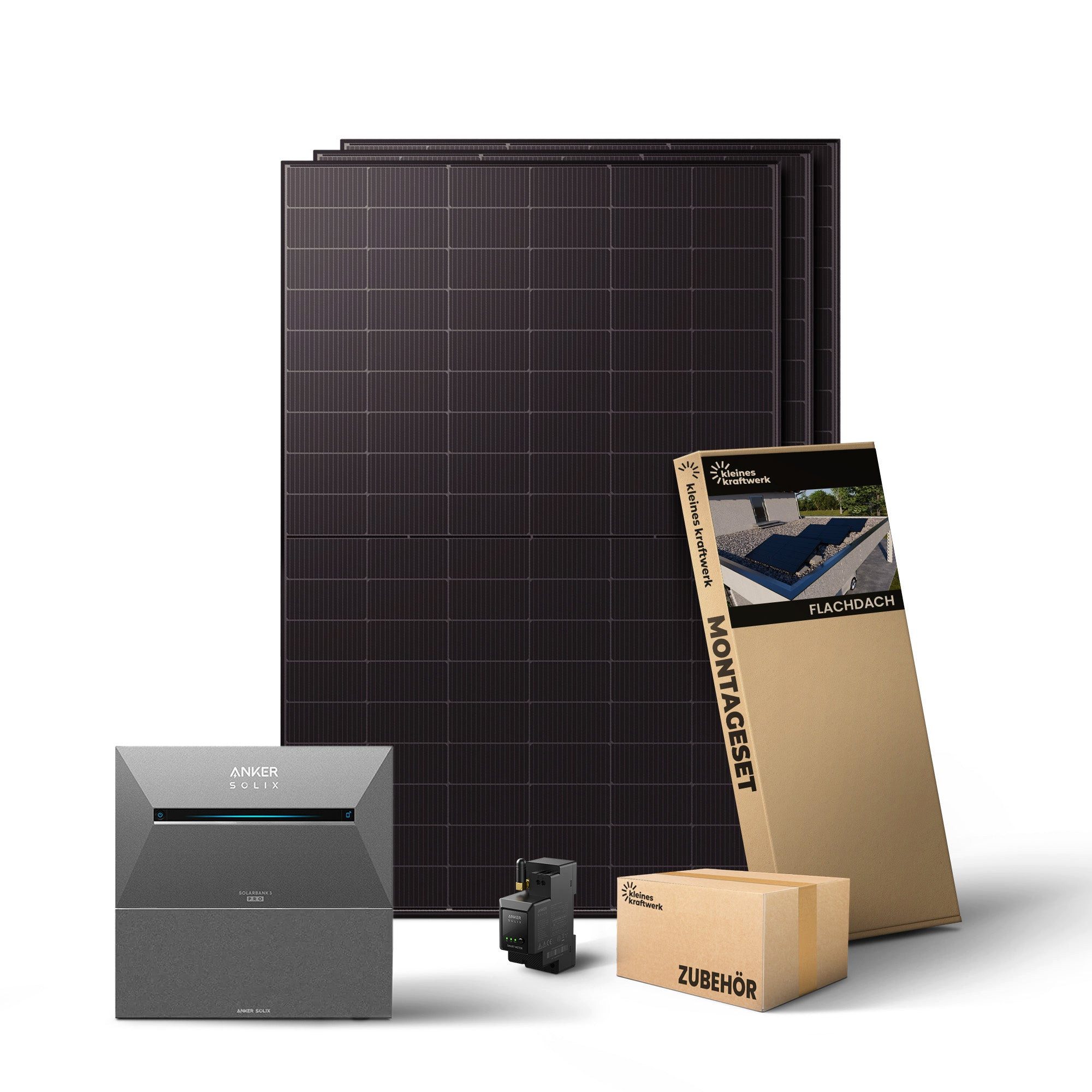 Kleines Kraftwerk Balkonkraftwerk, 1500 W, Monokristallin, (Flachdach/Garten, Solaranlage Komplettset mit Speicher), 3 x 500W, Anker Solarbank 3 Pro, Wechselrichter