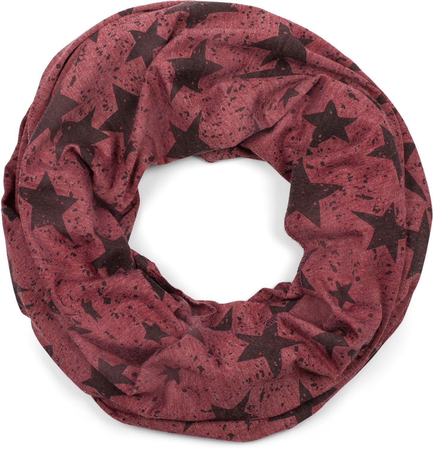 styleBREAKER Loop, (1-St), Loop Schal mit Sterne Splat Style Print Bordeaux-Rot meliert | Schals