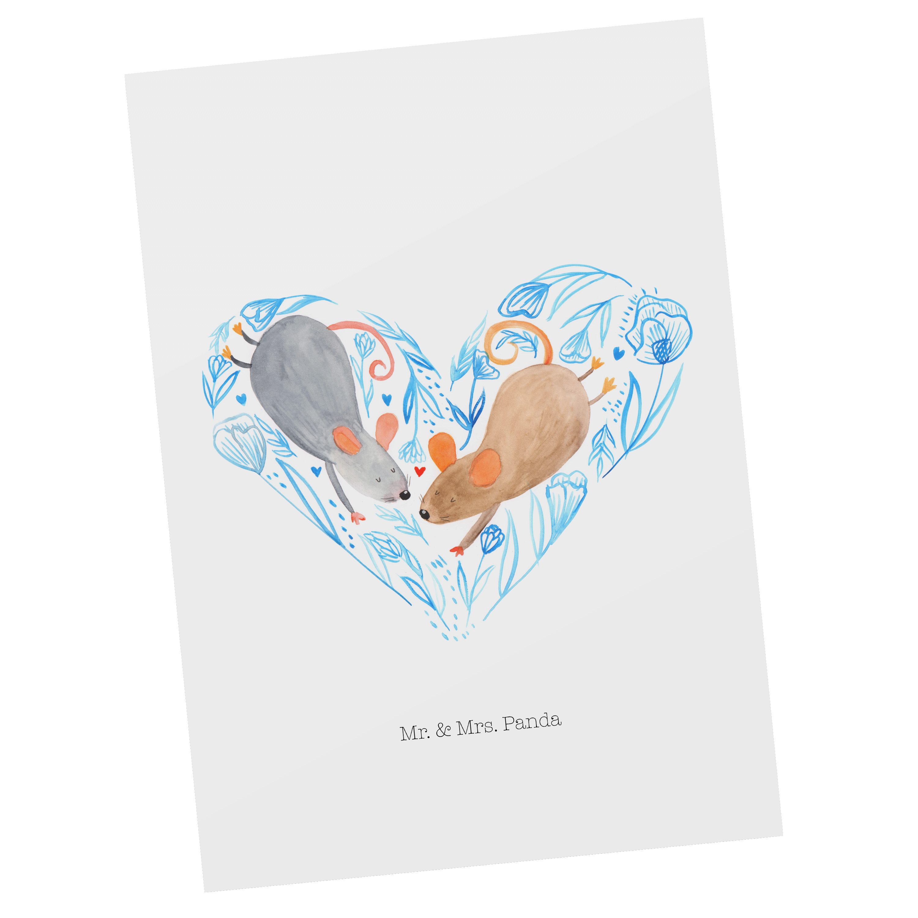 Mr. & Mrs. Panda Postkarte Hochzeit Mäuse Herz Weiß Geschenk