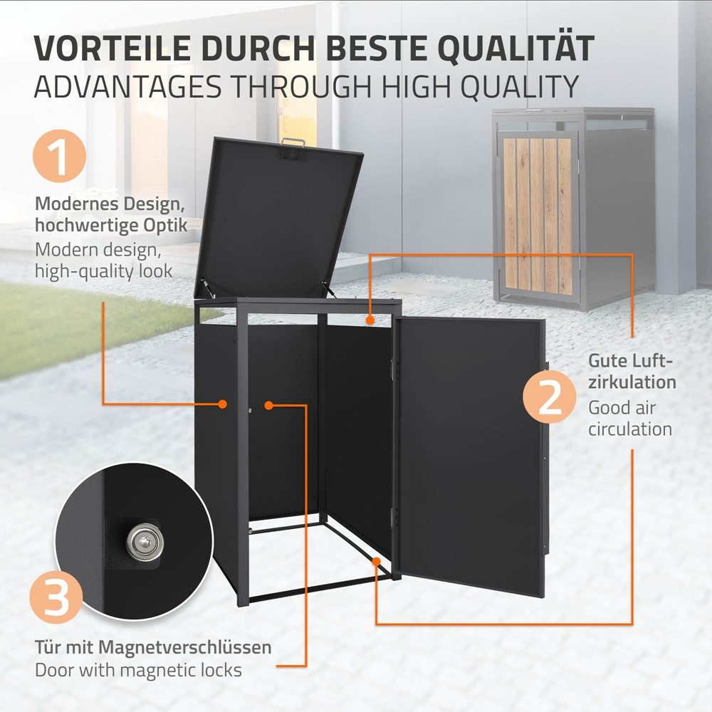 ML-DESIGN Mülltonnenbox Müllbox aus Stahl wetterfeste Mülltonnen Verkleidung Mülltonnengarage, Mülltonnencontainer mit Klappdeckel/Tür für 1 Tonne 120 oder 240 Liter