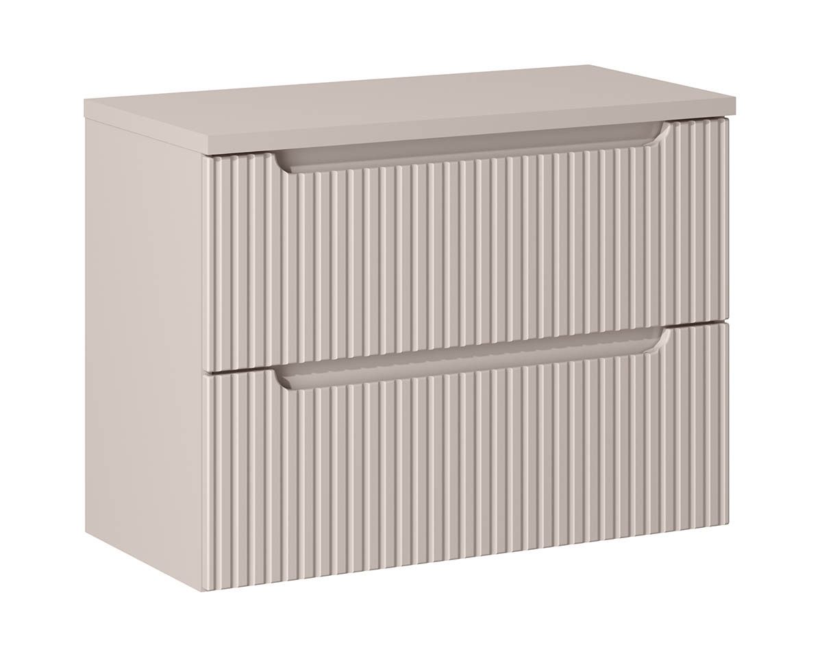 einfachgutemoebel Waschtisch-Set Bad Waschplatz ILUNA Cash 80cm Schubladen, Aufsatzbecken, Kaschmir, (Badmöbel Set, 1-St., Waschtisch Unterschrank)