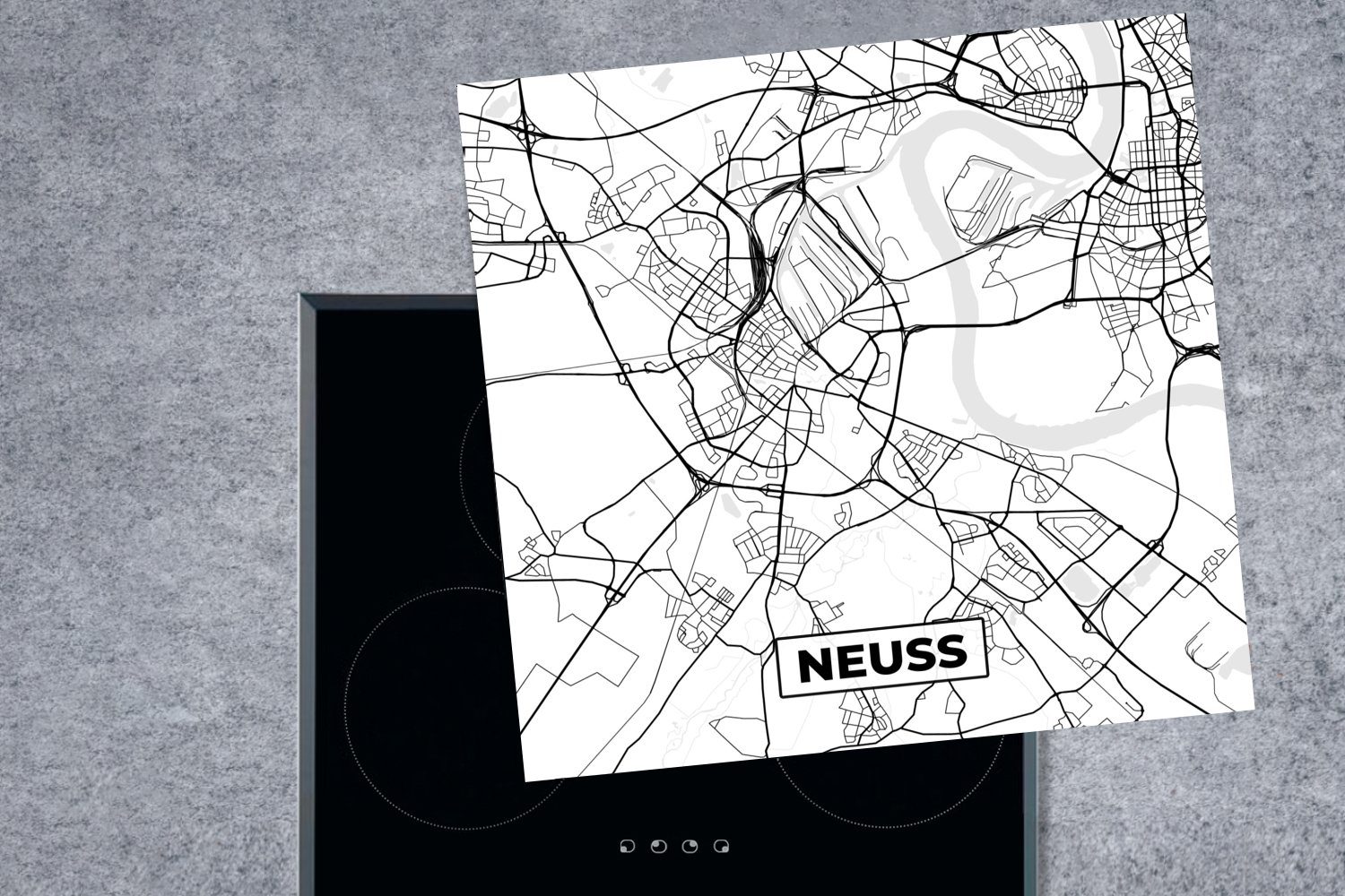 - MuchoWow Neuss (1 Vinyl, küche 78x78 Karte Herdblende-/Abdeckplatte cm, Stadtplan, Arbeitsplatte tlg), Ceranfeldabdeckung, für -