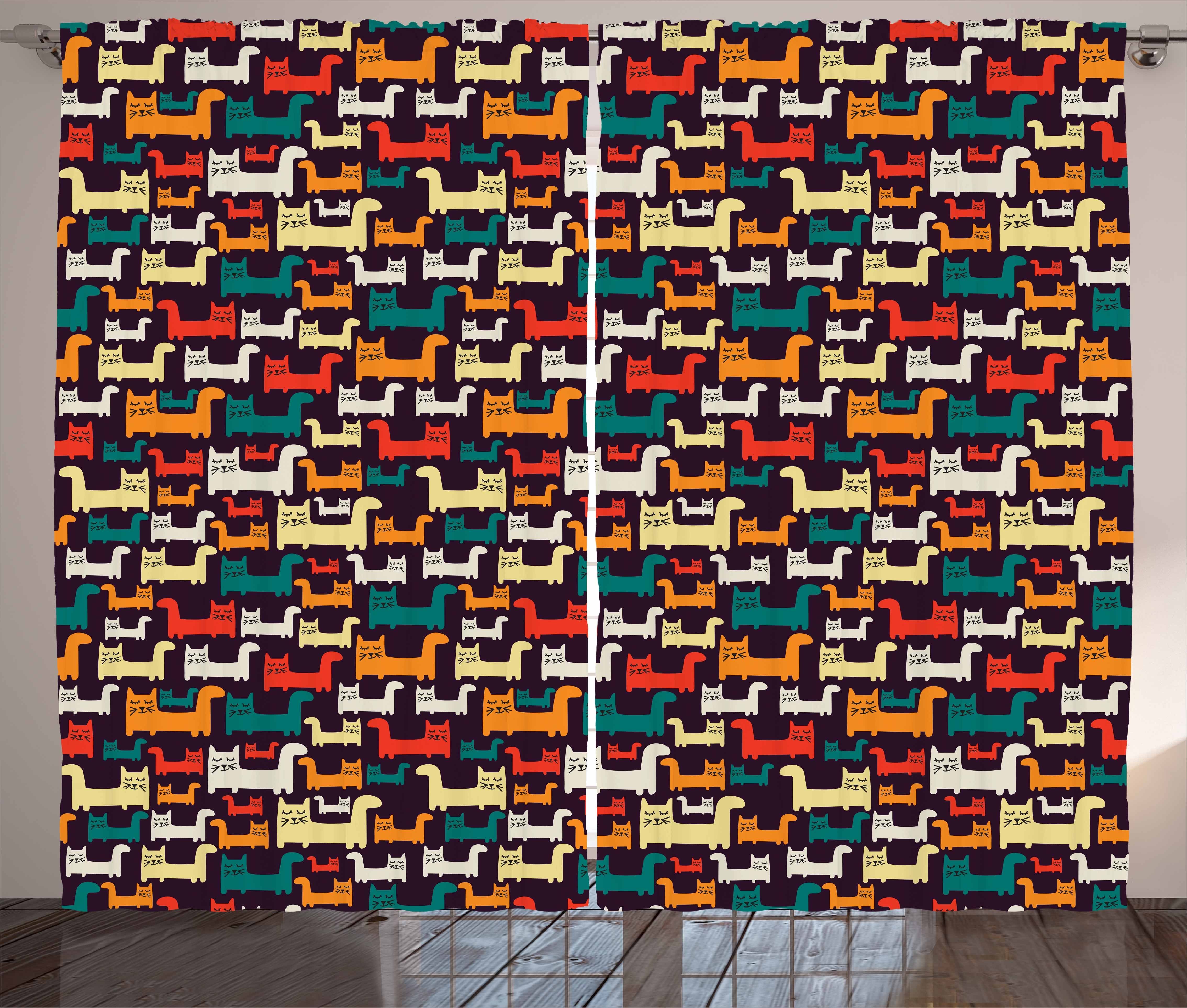 Gardine Schlafzimmer Haken, Cartoon Zusammensetzung Kräuselband Tiere Schlaufen Vorhang Abakuhaus, mit und Katzen