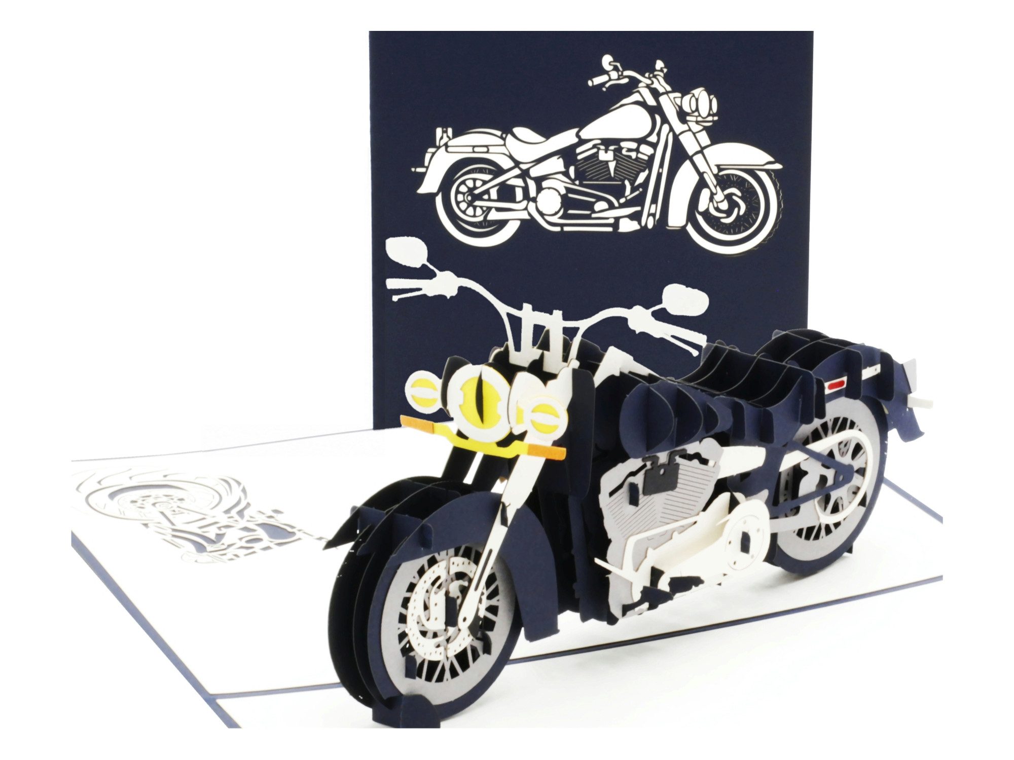 design3dkarten Glückwunschkarte Pop up Karte Motorrad Chopper – 3D Geschenkidee für Biker, mit herausnehmbarem Einleger, Umschlag und Schutzhülle
