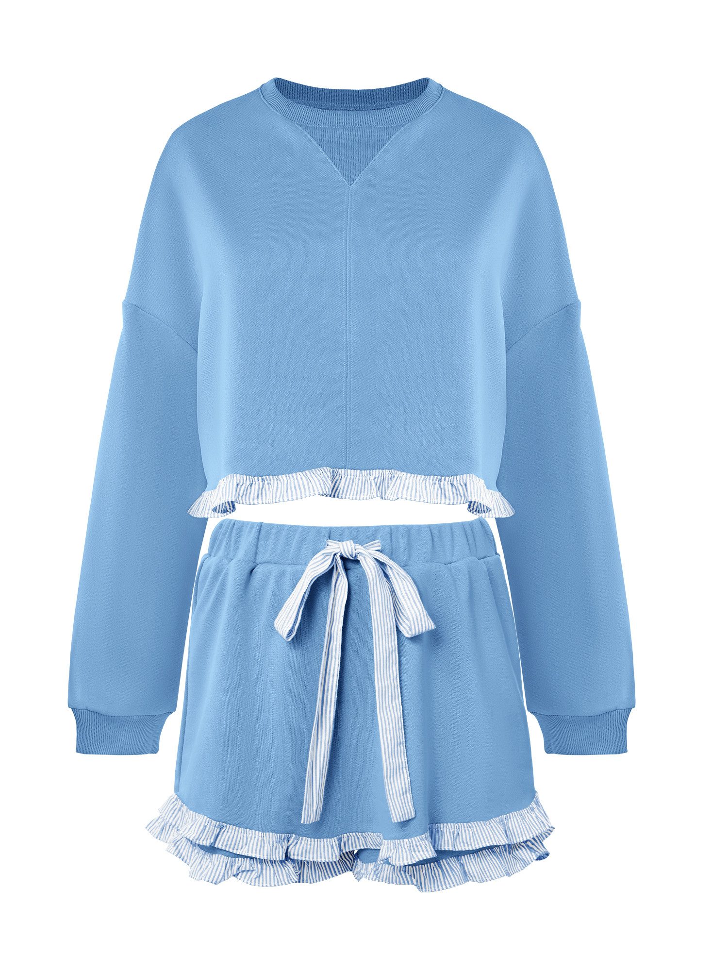 Imily Bela Freizeitanzug Damen 2-teilige Lässige Freizeitset (Set, 2-tlg., Sweatshirt+Shorts), Rüschen Besatzung