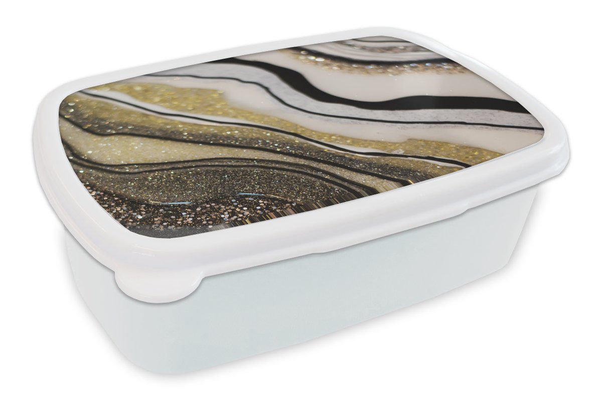 MuchoWow Lunchbox Edelstein - Abstrakt - Marmor - Natur, Kunststoff, (2-tlg), Brotbox für Kinder und Erwachsene, Brotdose, für Jungs und Mädchen weiß