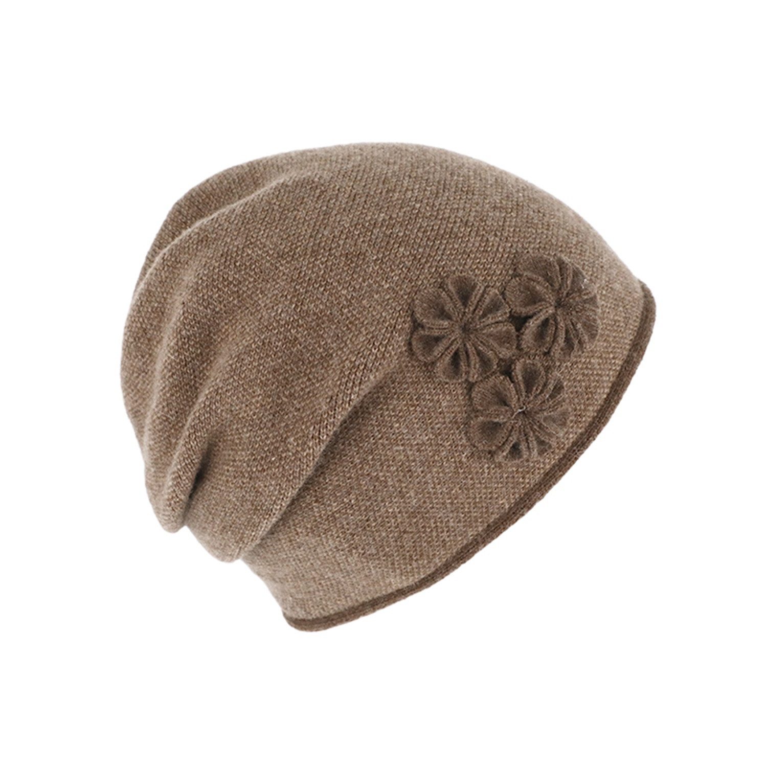 Fiebig Strickmütze Strickmütze Beanie für Damen meliert mit Raffung hinten