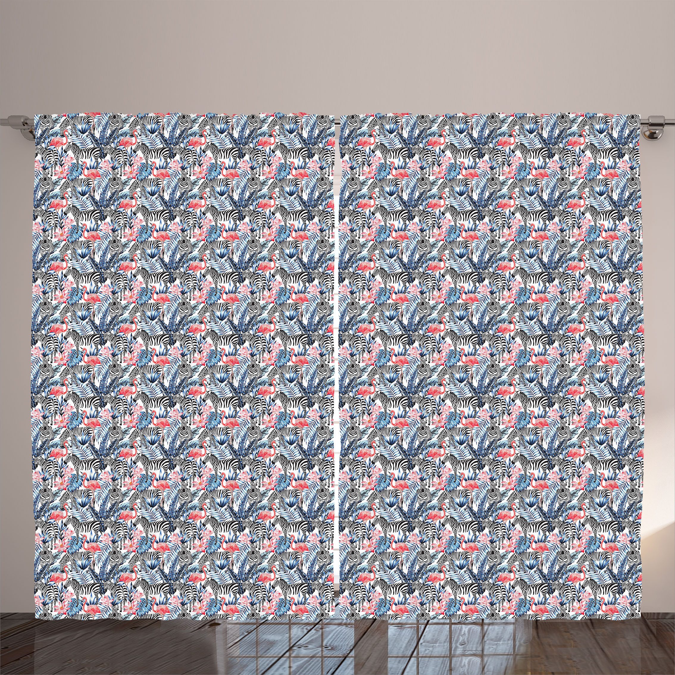 Gardine Gardinen mit Schlaufen und Haken 140 cm x 2 Vorhangbahnen, Abakuhaus, Aquarell Flamingo mit Zebra