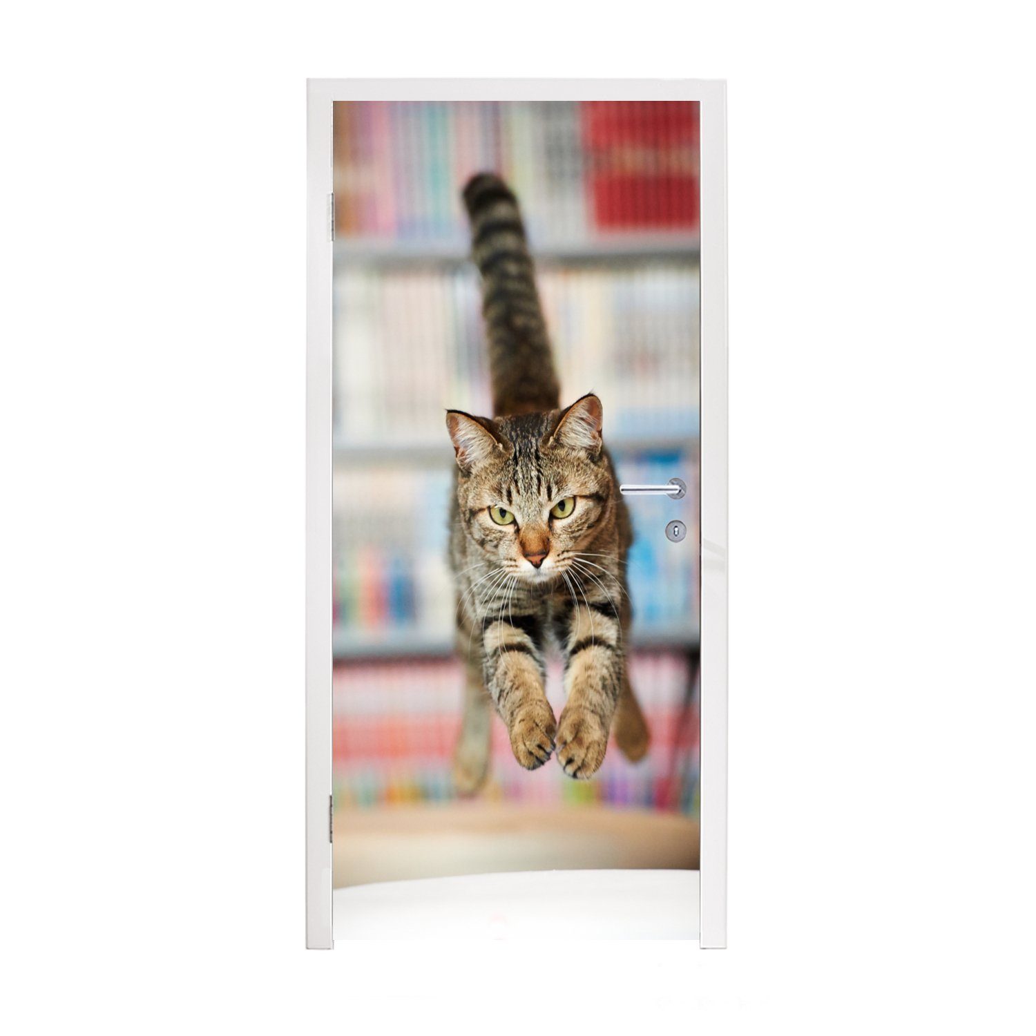 MuchoWow Türtapete Katze - Frühling - Stuhl, Matt, bedruckt, (1 St), Fototapete für Tür, Türaufkleber, 75x205 cm