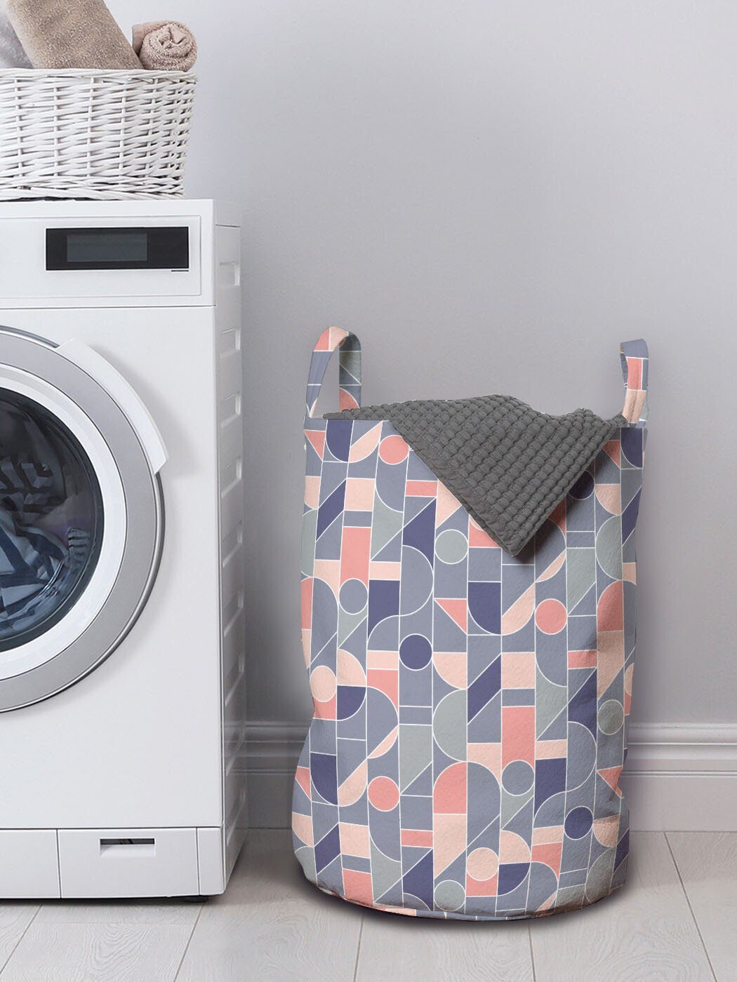 Formen Retro Kordelzugverschluss Abstrakte für Griffen Geometrisch Wäschekorb mit Waschsalons, Abakuhaus Wäschesäckchen