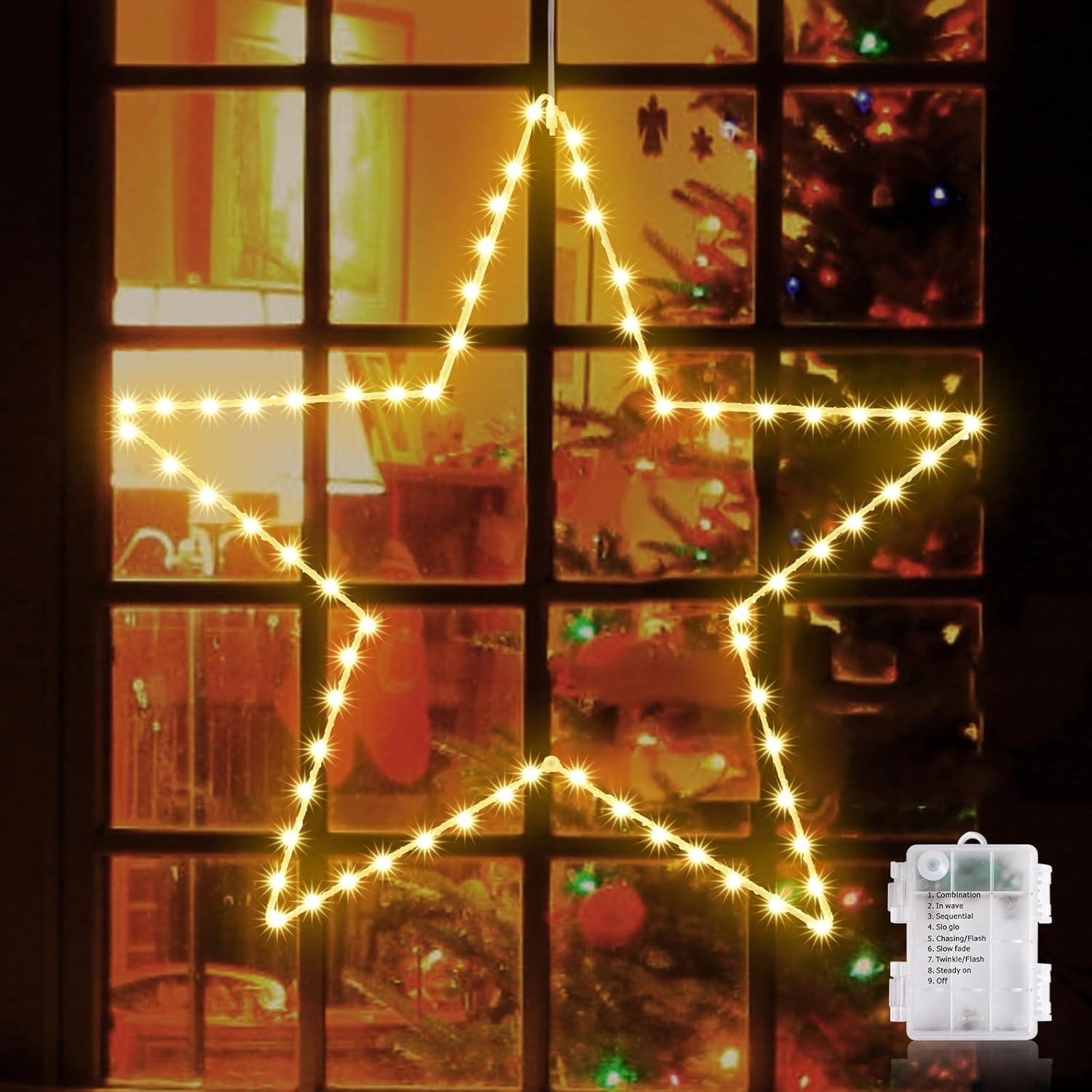 Quntis LED-Lichterkette Led weihnachtsdeko für fenster, 50CM Sterne (70LEDs), 1 St