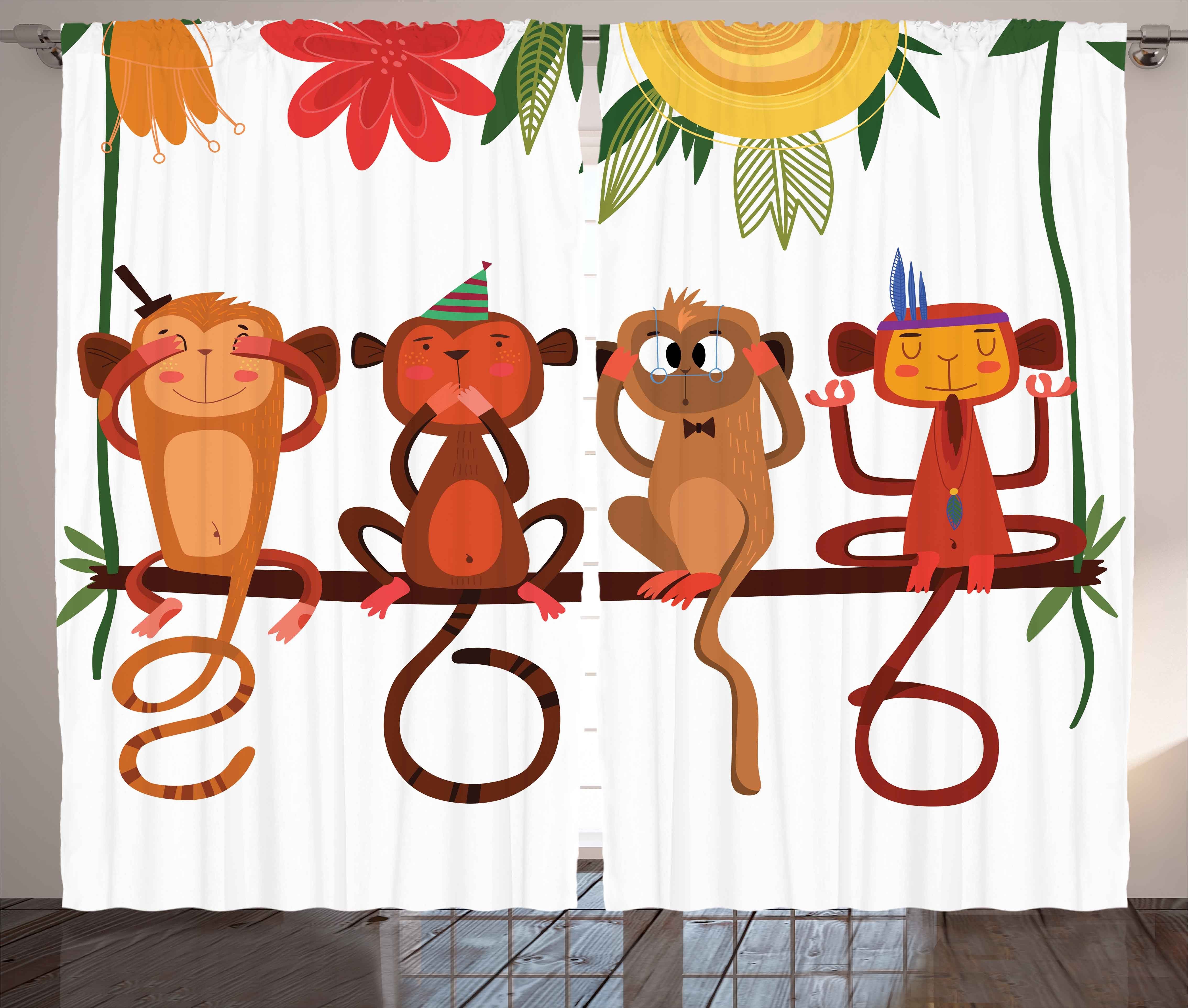 Haken, Ast Affe sitzen Schlafzimmer Tiere Schlaufen Gardine mit Abakuhaus, Kräuselband Vorhang und