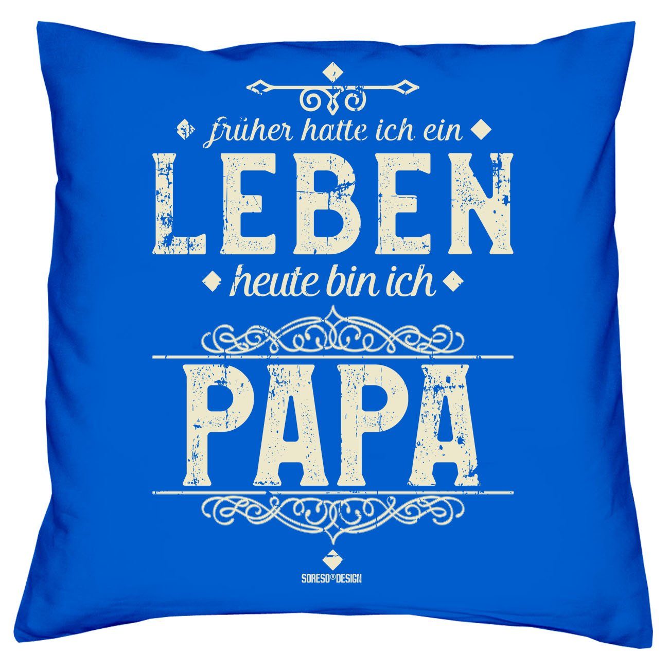 Soreso® Dekokissen Kissen Heute bin ich Papa & Urkunde für den Weltbesten Papa, Vatertagsgeschenk Papa Männer royal-blau