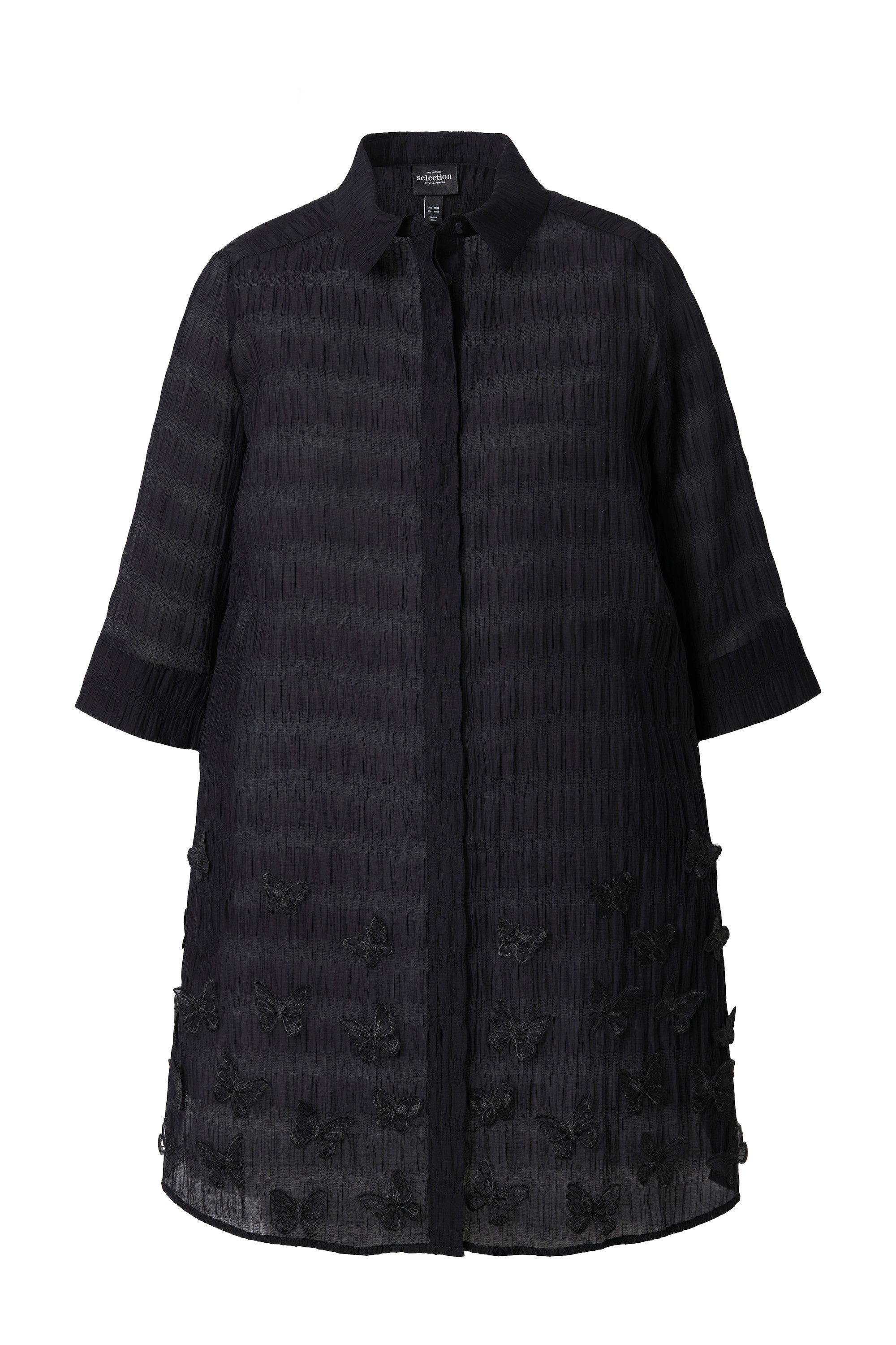 Ulla Popken Longbluse Longbluse Schmetterlings-Applikation Hemdkragen günstig online kaufen