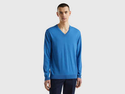United Colors of Benetton V-Ausschnitt-Pullover mit Markenlabel