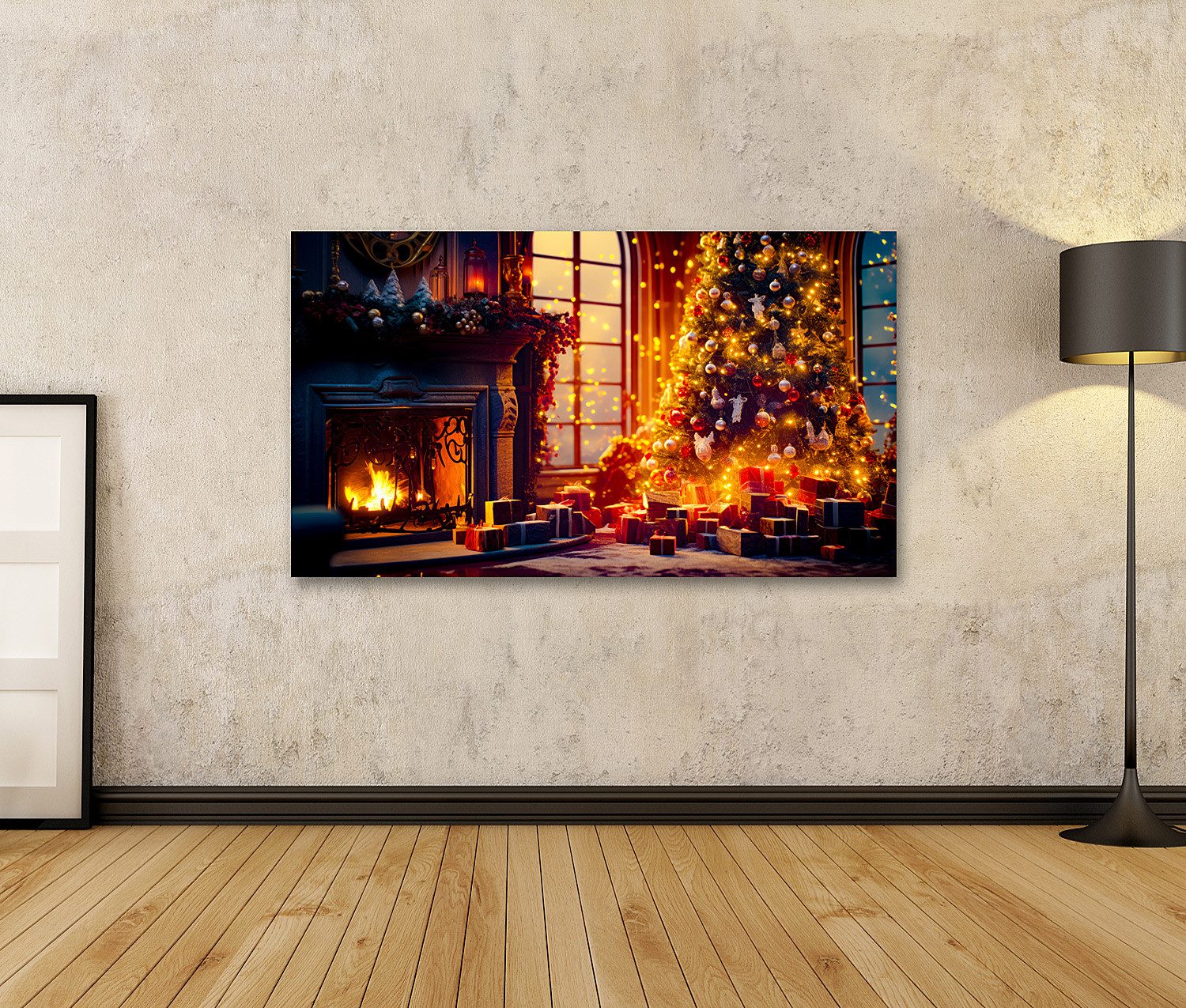 islandburner Leinwandbild weihnachtsbaum wohnzimmer neben dem kamin geschen günstig online kaufen
