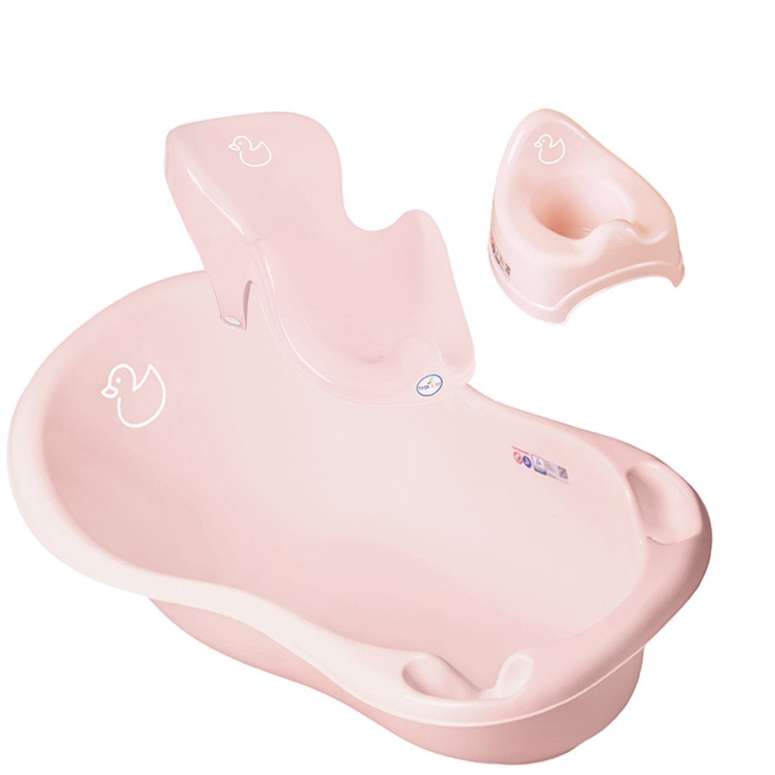 Tega-Baby Babybadewanne 3 Teile SET – DUCK Rosa - Babybadeset Wanne Pflege Baden, (Made in Europe Spar -Set), ** Babybadewanne + Badesitz + Töpfchen **