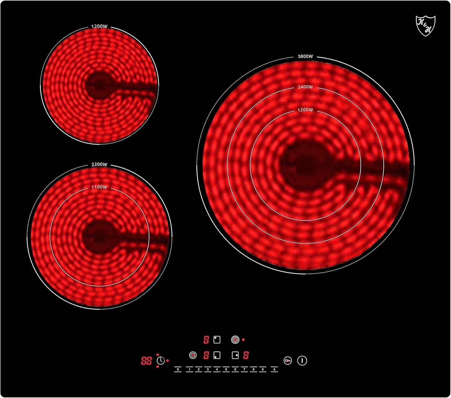 K&H Elektro-Kochfeld K&H 3 Zonen Glaskeramikkochfeld 59cm Elektro Autark rahmenlos NC-6605