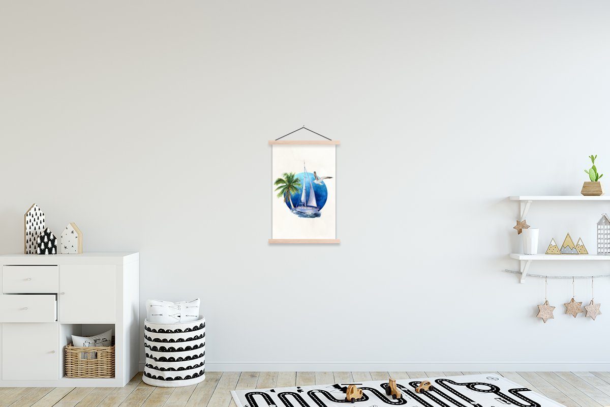 MuchoWow Poster Segelboot - Meer - Aquarell, (1 St), Posterleiste, Textilposter für Wohnzimmer, Bilderleiste, Magnetisch