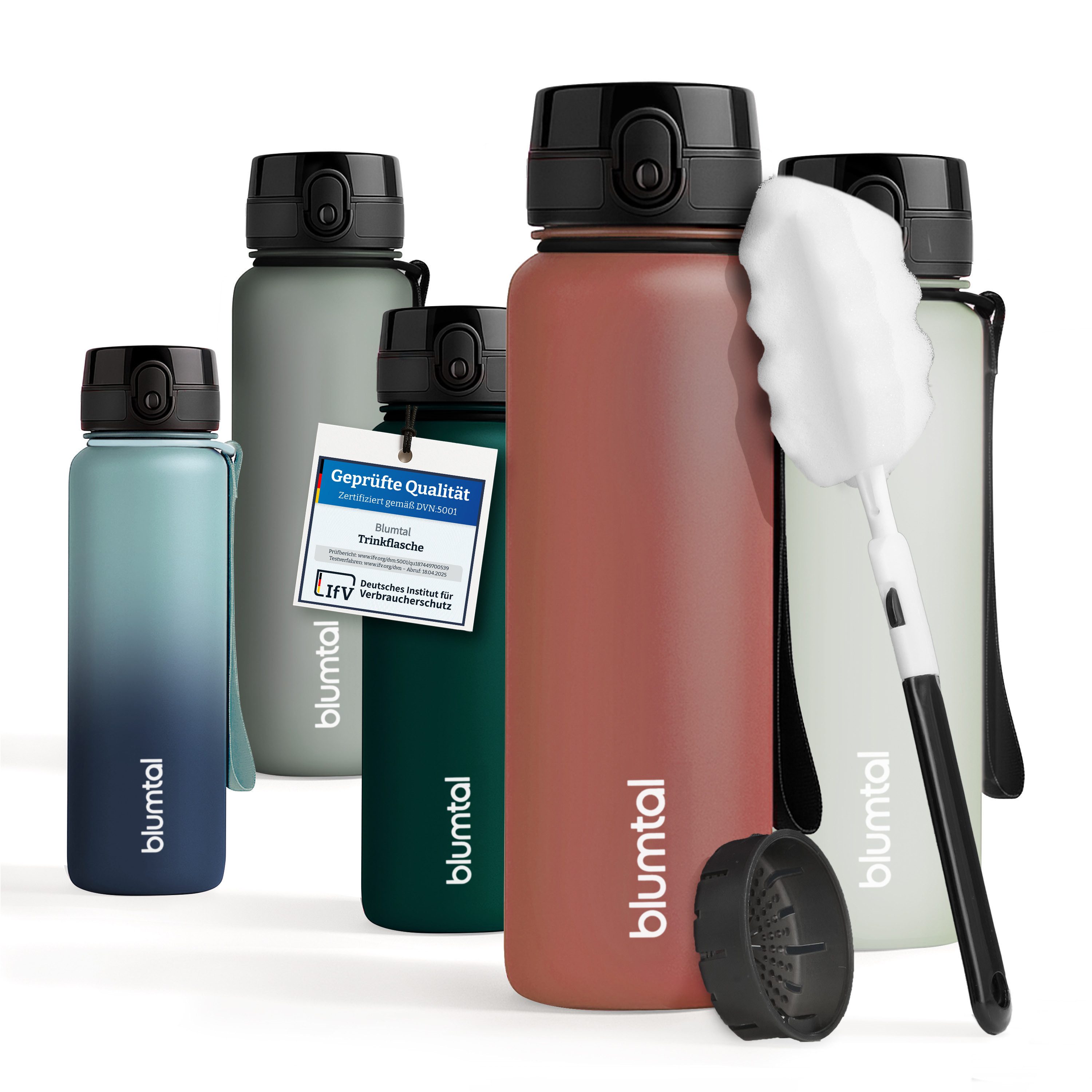 Blumtal Trinkflasche auslaufsichere Trinkflasche Sport + 1-Klick-Verschluss, BPA-frei, Wasserflasche mit Sieb, spülmaschinenfest, F.A.Z. Kaufkompass getestet