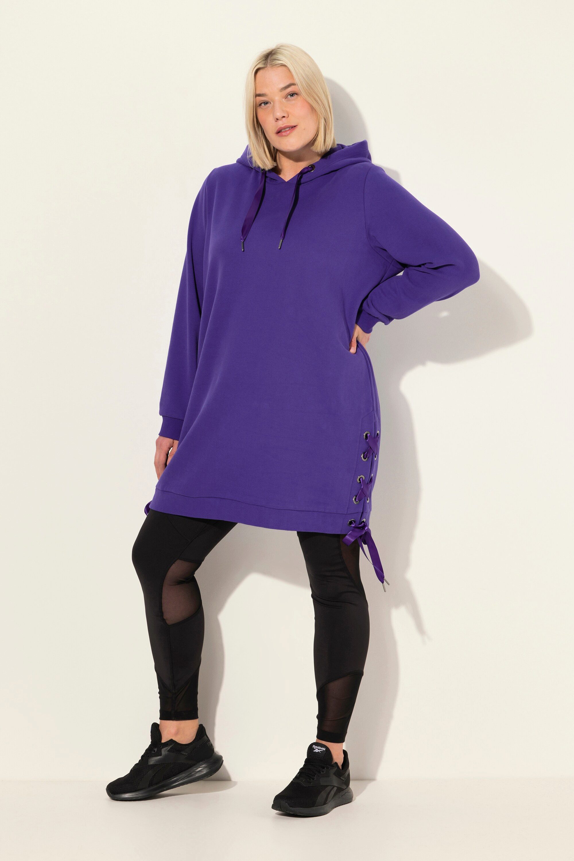 Ulla Popken Sweatshirt Long-Hoodie Satinbänder Kapuze günstig online kaufen