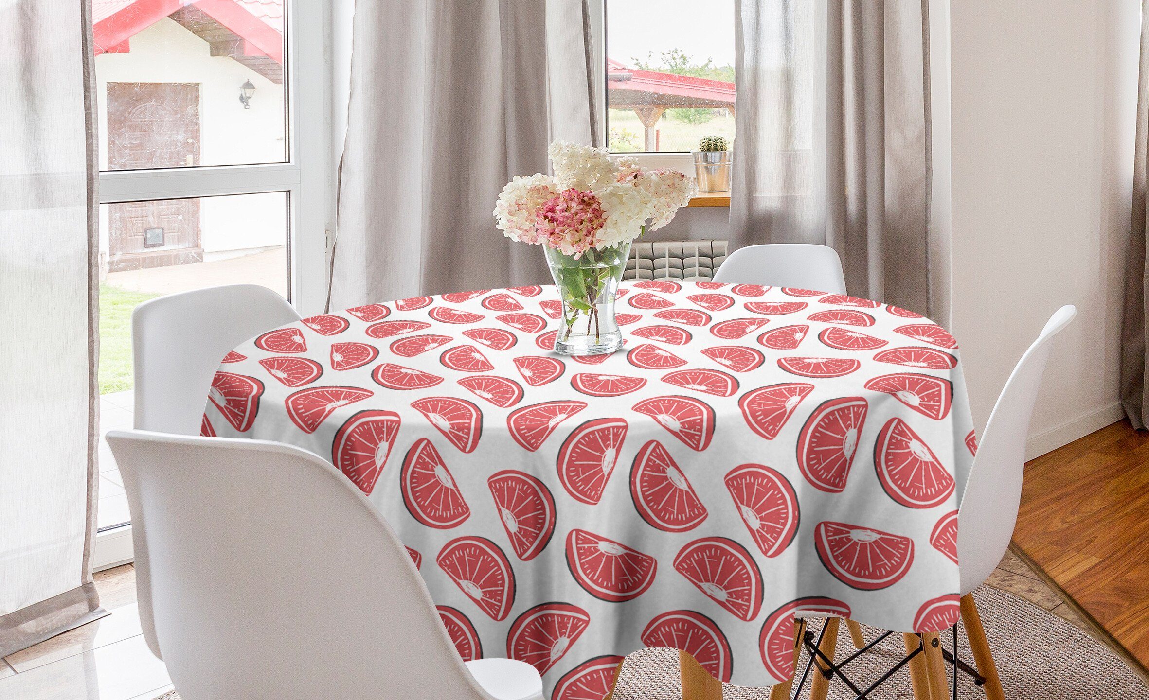 Esszimmer und Motiv Tischdecke Küche Dekoration, Kreis exotische Abdeckung Grapefruit Tischdecke für Sommer Abakuhaus