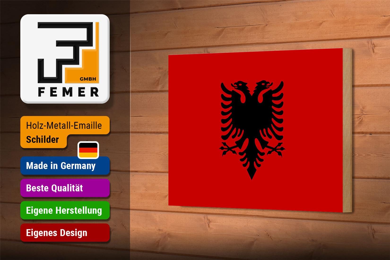 Femer GmbH Holzbild Flagge Albaniens 18x12 cm Flag of Albania, Flaggen (1 St), Glatte Holzfaserplatte (MDF), vorn beschichtet