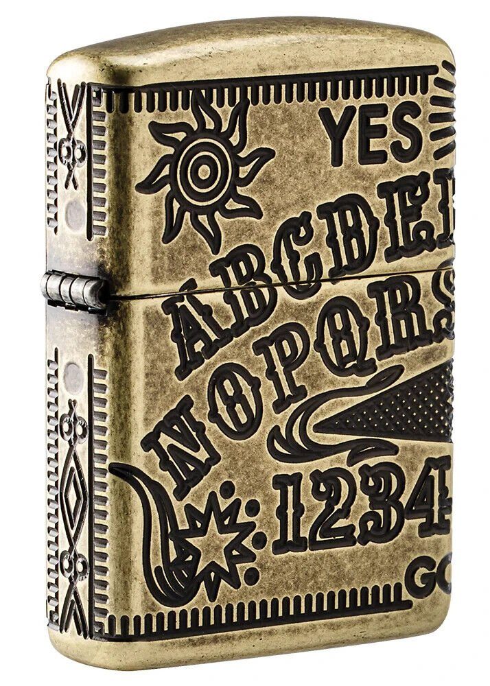 Zippo Feuerzeug Armor Case Ouija Board Hexenbrett Messing Antique Brass