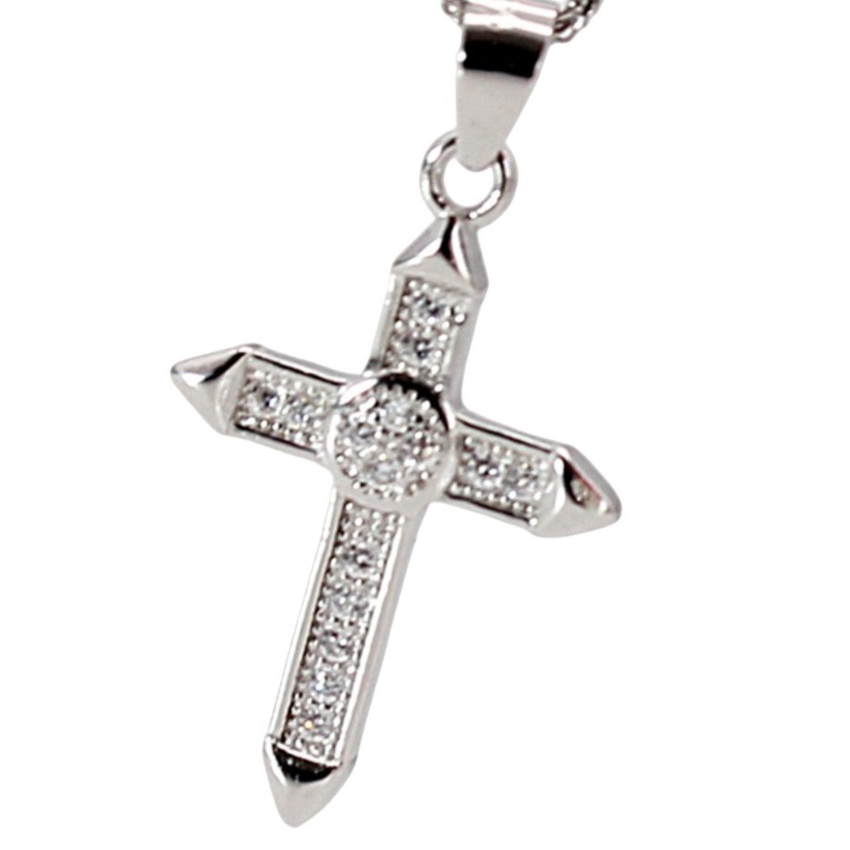 Kreuzkette Silberkette mit Kreuz Anhänger Kreuzanhänger mit Strasssteinen