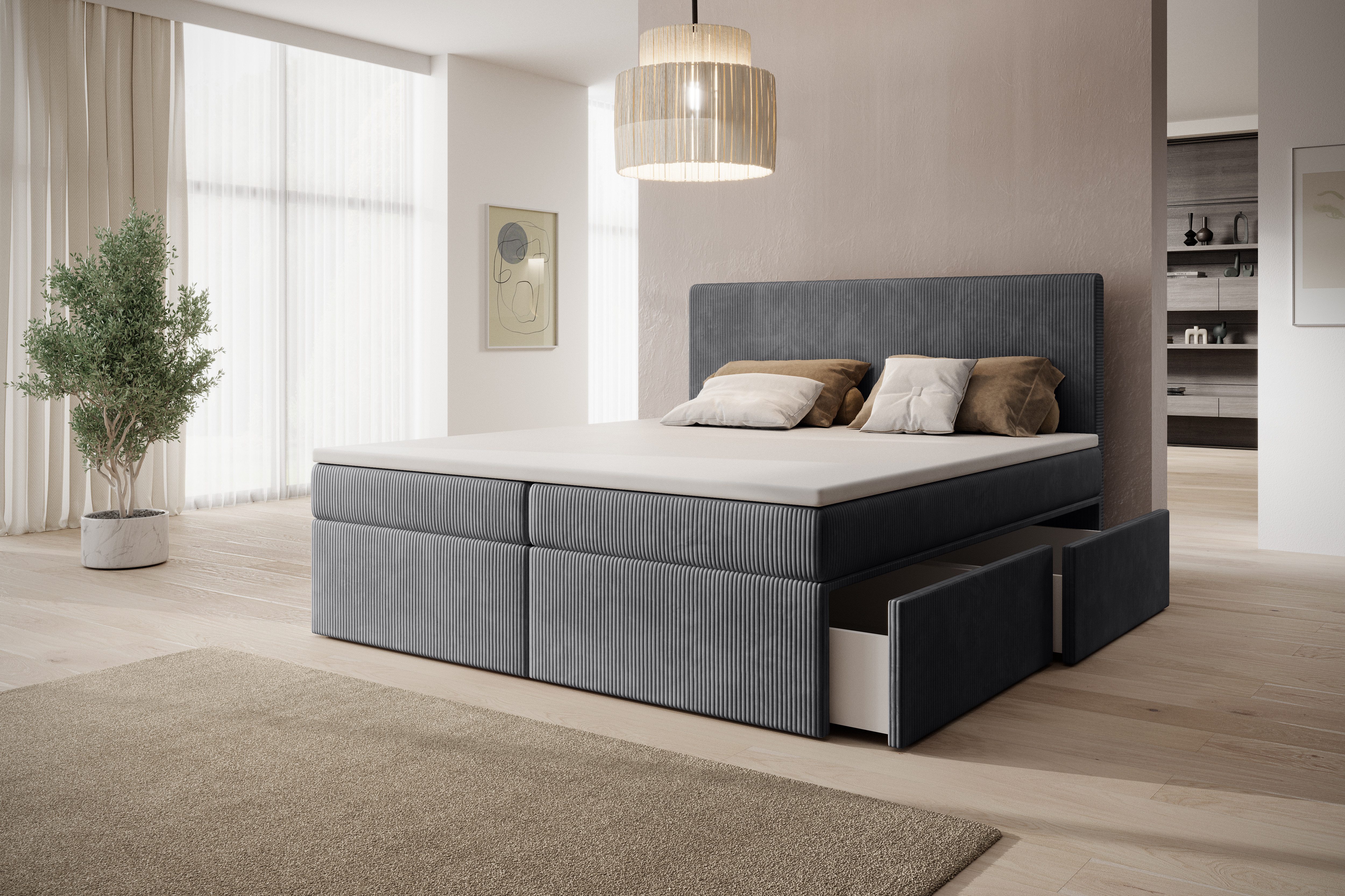 PROMETO Möbel Boxspringbett Doppelbett mit 4 Schubladen, Topper, Kopfteil 1 günstig online kaufen