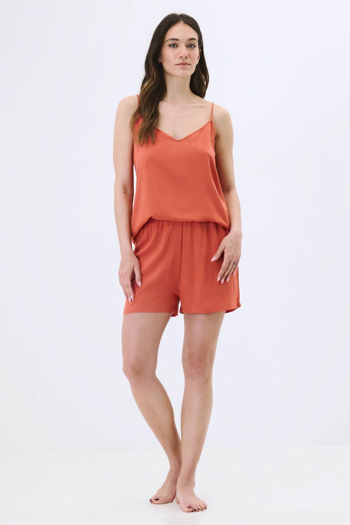C&CITY Hosenanzug Viskose Pyjama-Set mit Shorts und Trägern - Schwarz