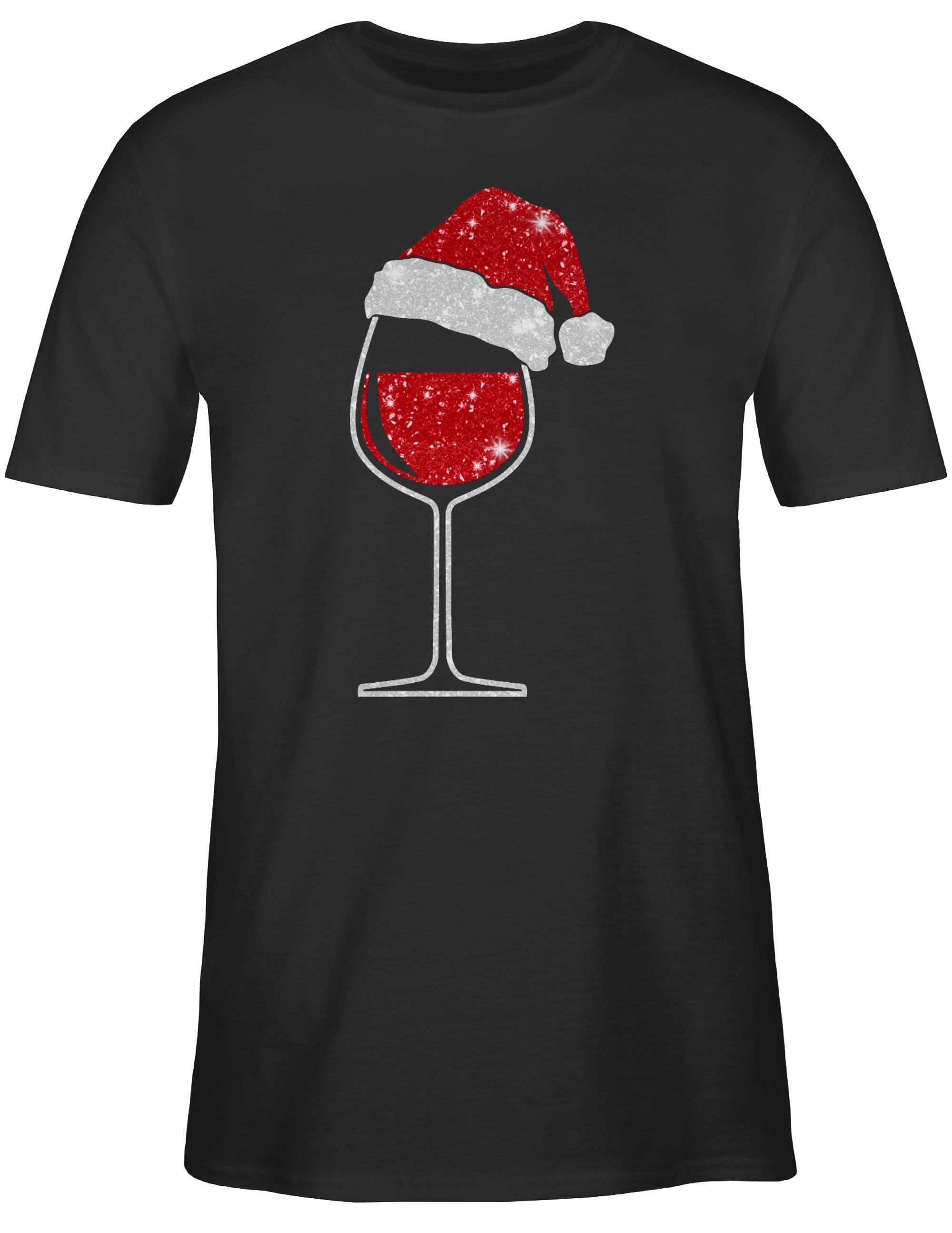01 Weinglas Weihachten T-Shirt mit Weihnachtsmütze Kleidung Shirtracer Schwarz