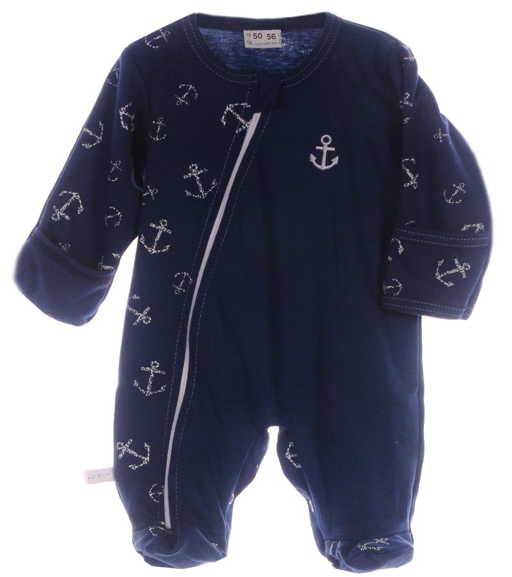 Strampler Baby Einteiler mit Kratzschutz in Blau mit Anker Romper