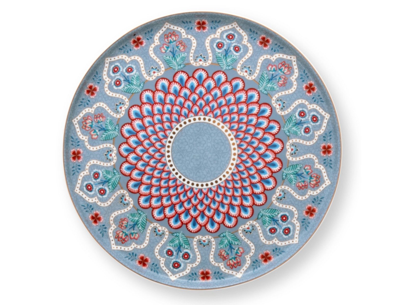 PiP Studio Tortenplatte Flower Fest.Scallop mini Tortenplatte Deco LB 21cm, Porzellan, (Kannen & Krüge), Mini Cake Tray Flower Festival Scallop Deco Light Blue 21cm