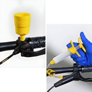 Retoo Scheibenbremse Entlüftungskit für Shimano Bremsen Bleed Kit Luxe Metall Adapter (2 x Schlauch, 2 x Handschuhe, 1 x Trichter, 2 x M4-Stecker), Schnelles Entlüften, Viele Einsatzmöglichkeiten, Praktisch, Universell