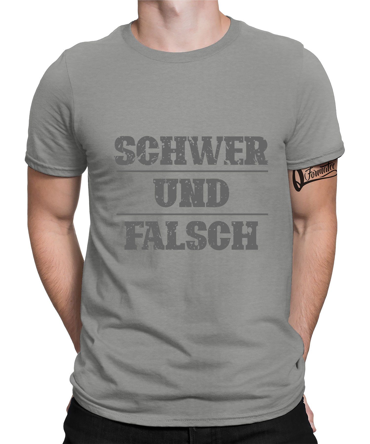 Herren T-Shirt - Fitness Formatee Kurzarmshirt Grau Schwer (1-tlg) Gym Heather Quattro Falsch Workout und