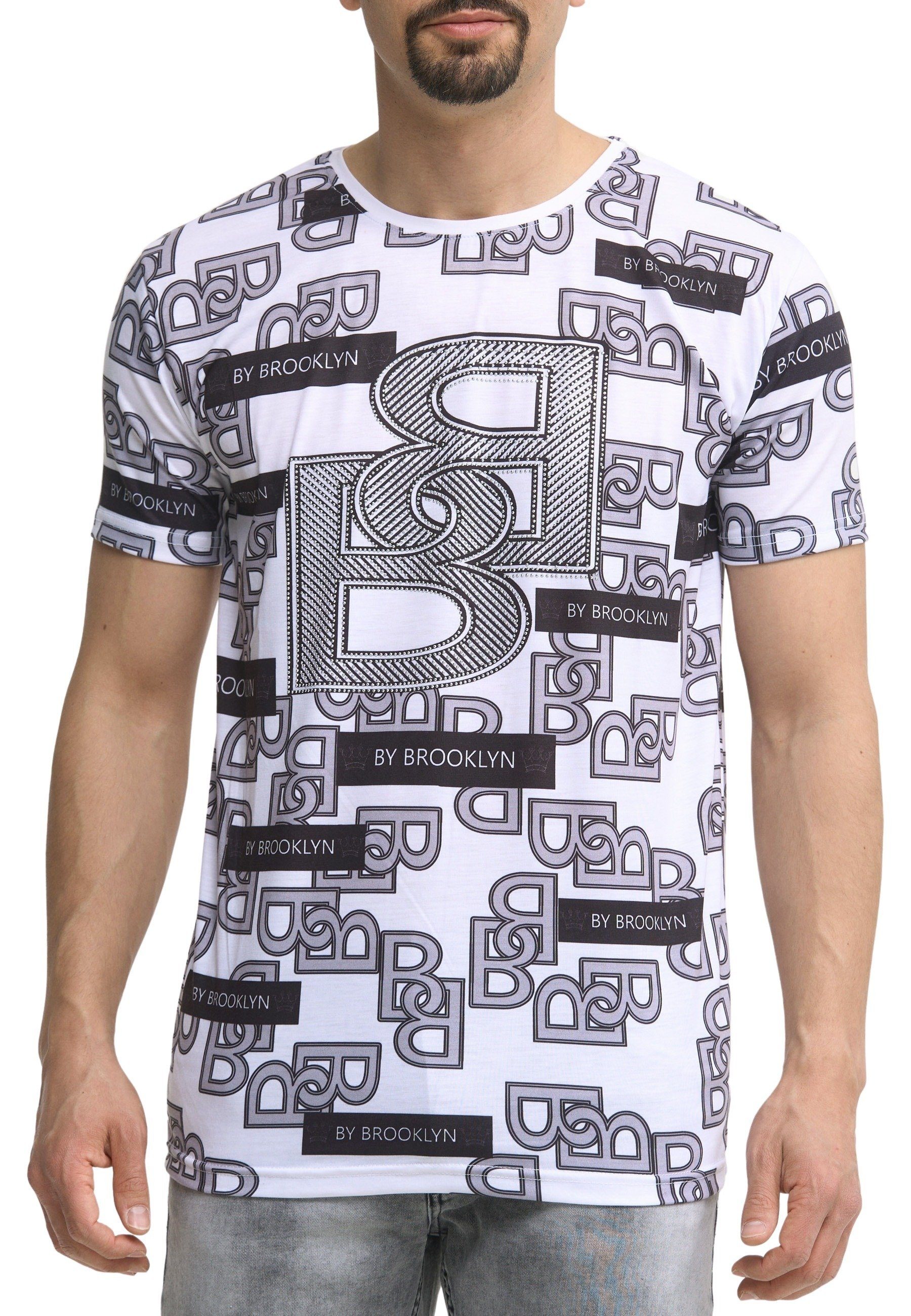 Code47 T-Shirt Shortsleev 1-tlg) Printshirt Tee Code47 Oberteil Weiß Herren T-Shirt Shirt, (Longsleeve Designer Polo