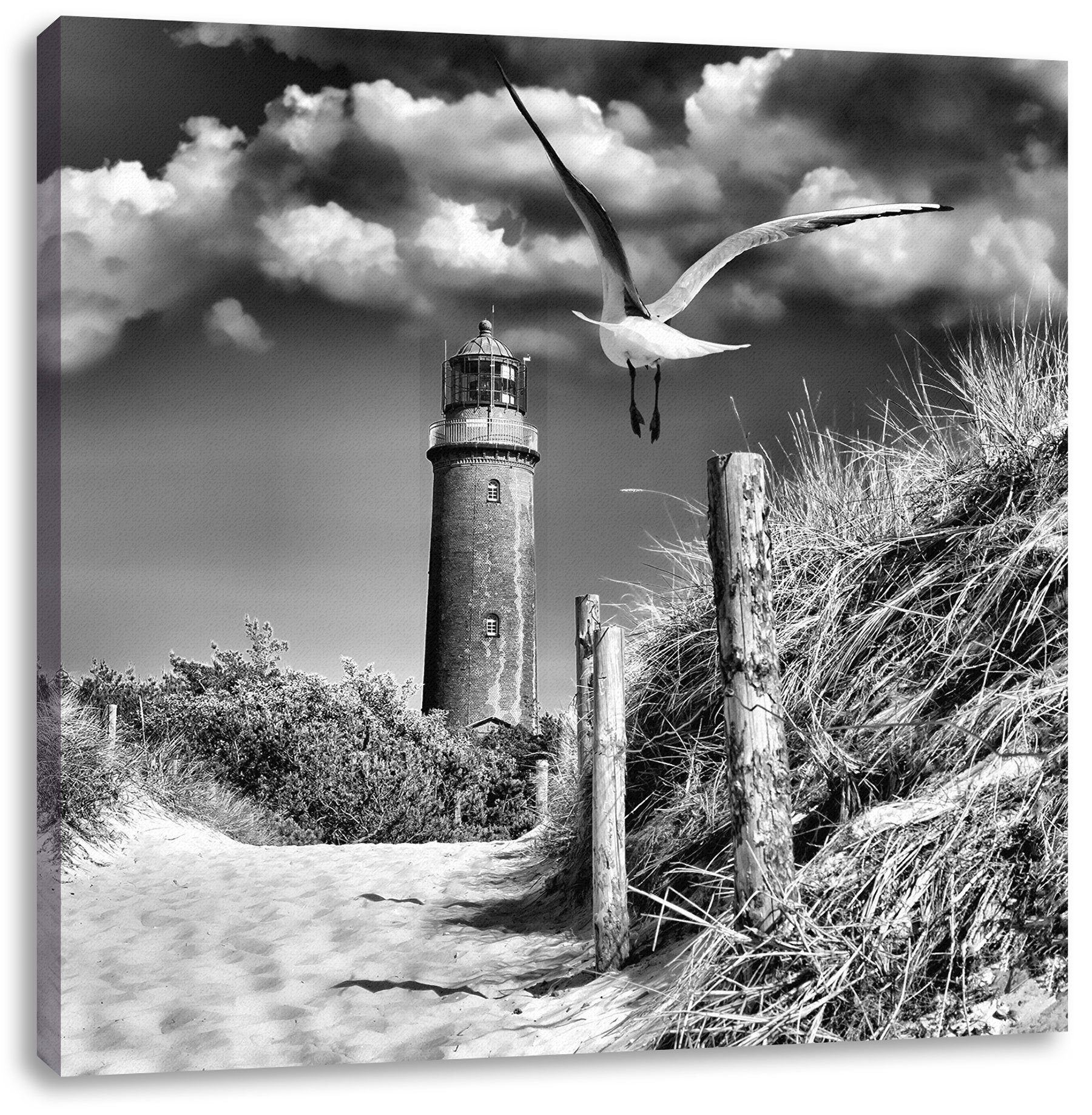 Pixxprint Leinwandbild Schöner Leuchtturm am bespannt, St), fertig (1 Leuchtturm am Leinwandbild Zackenaufhänger inkl. Schöner Strand Strand