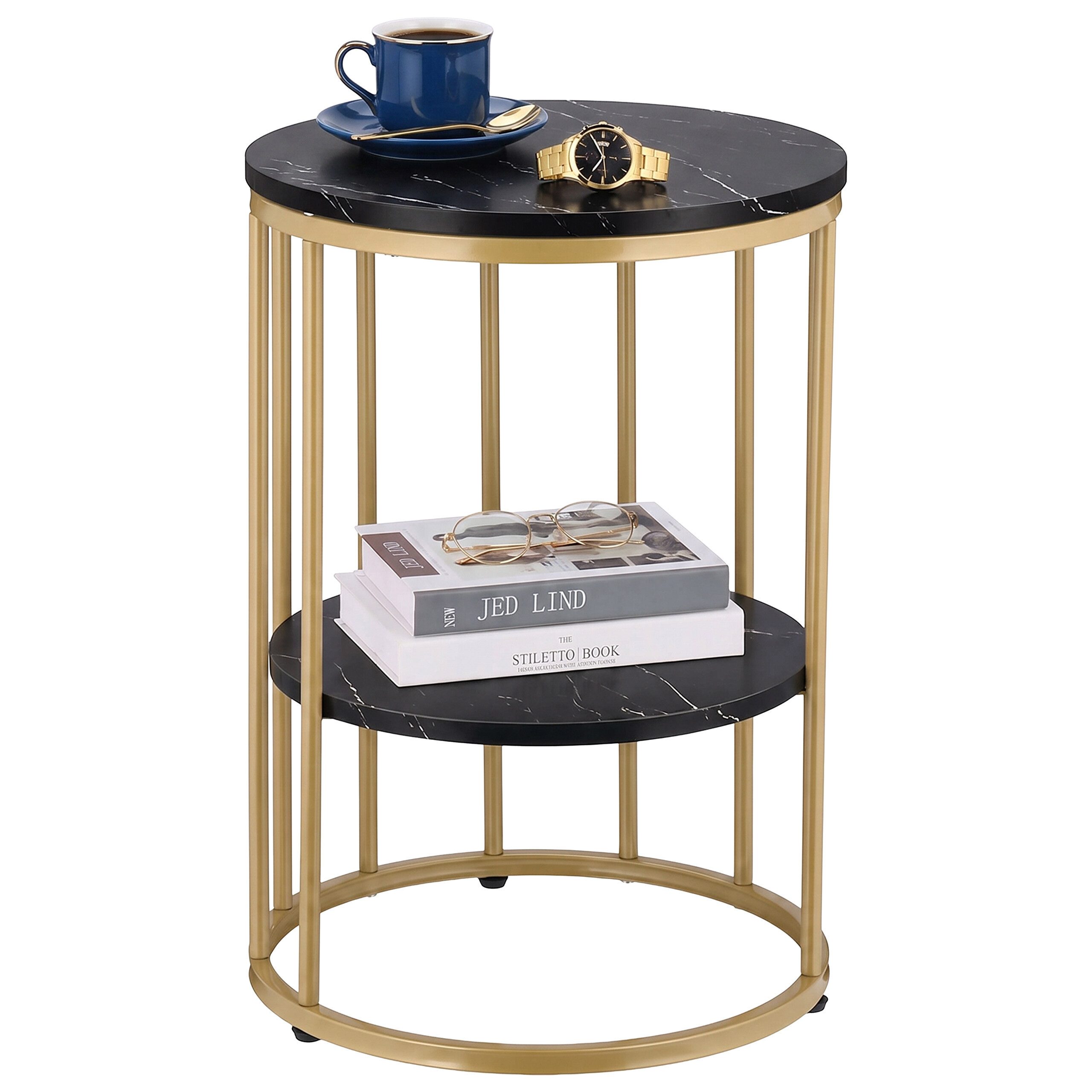 relaxdays Beistelltisch in Marmoroptik (1-St), Schwarz/Gold