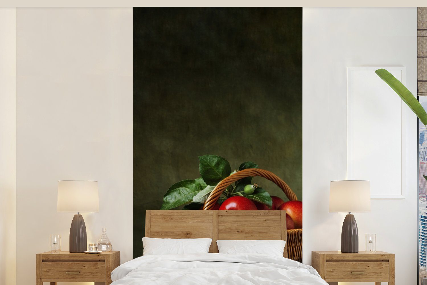 MuchoWow Fototapete Rustikal - Apfel - Obst - Rot - Korb - Stilleben, Matt, bedruckt, (2 St), Vliestapete für Wohnzimmer Schlafzimmer Küche, Fototapete