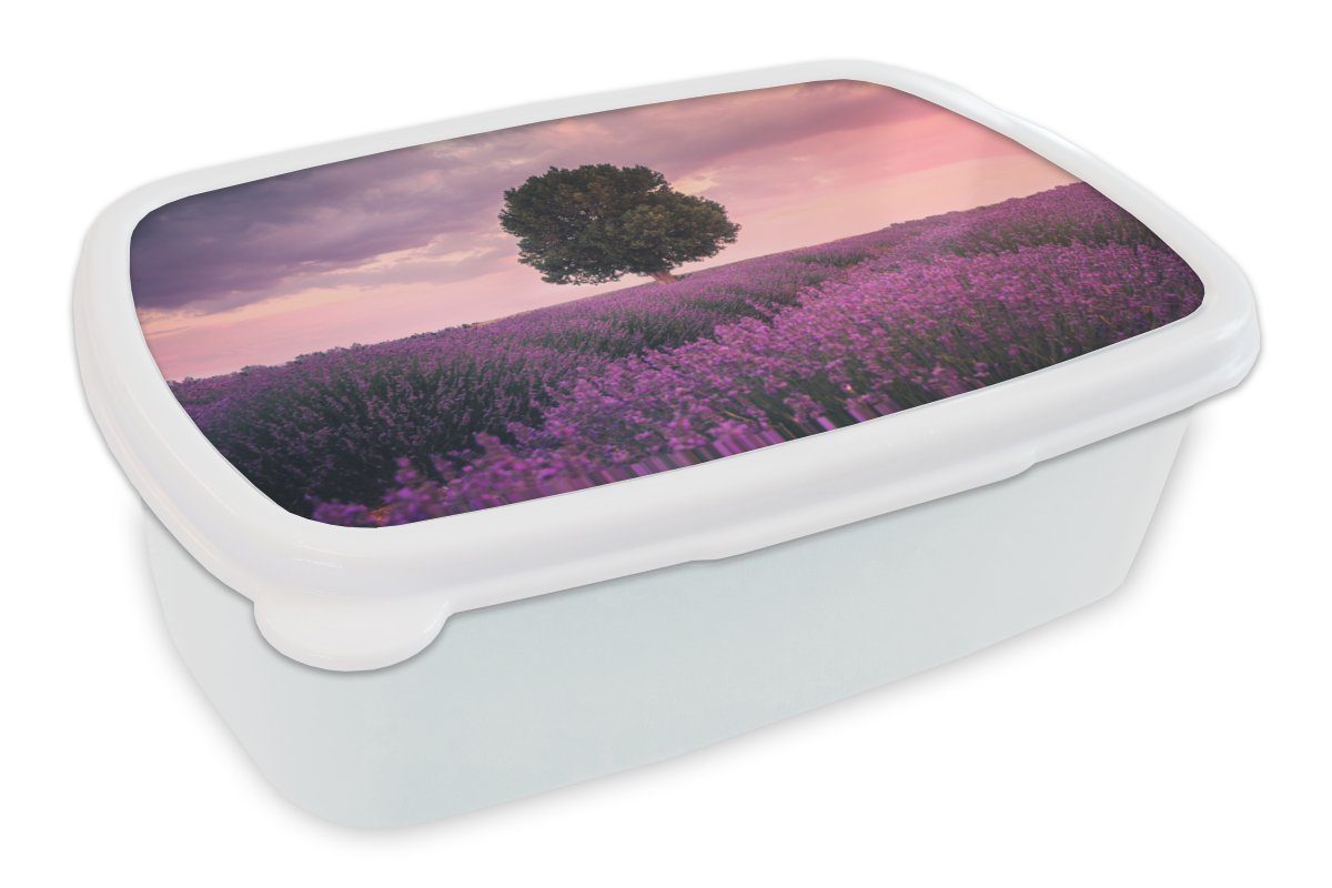 MuchoWow Lunchbox Lavendel - Brotdose, Jungs für und für Brotbox - Baum (2-tlg), Mädchen Blumen und - Kunststoff, Lila Erwachsene, Natur, - Kinder weiß