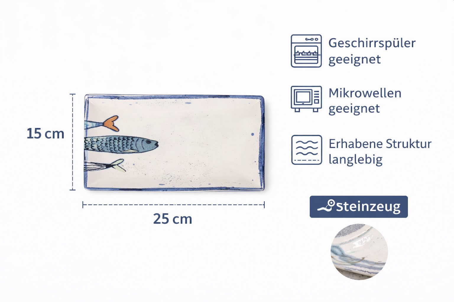 WestCraft Speiseteller Teller im mediterranen Design mit Sardinen-Motiv 2.0, Maritime Teller, (4 St), 4er Set, hochwertig und robust - langlebig und vielseitig einsetzbar