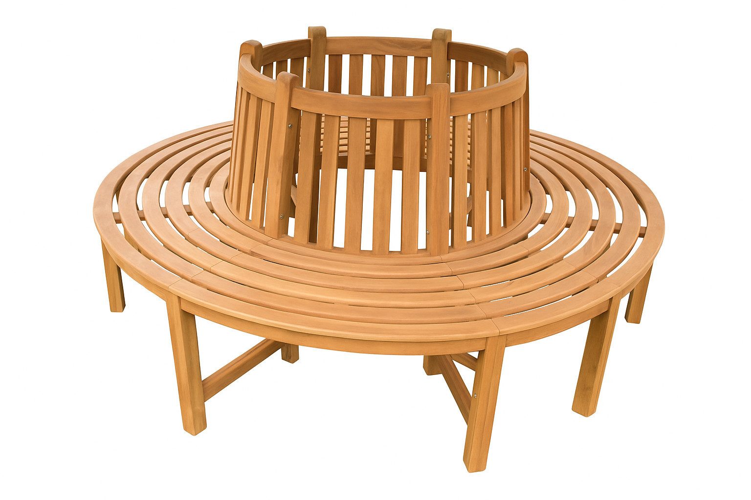 TPFGarden Baumbank Nelly (mit 360-Grad Sitzfläche), Teak-Holz Garten Baumbank Sitzbank massiv 206 cm