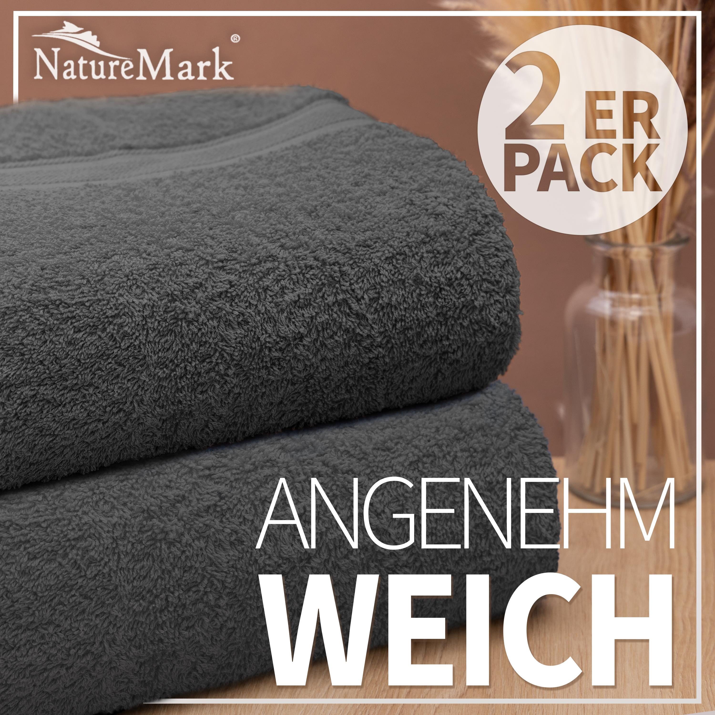 NatureMark Duschtücher 2er-Set Frottier Duschtücher 70x140cm, 100% Baumwolle (2-St), Premium Qualität, DUSCHTUCH, Dusch-Handtuch, 70x140cm, Anthrazit grau