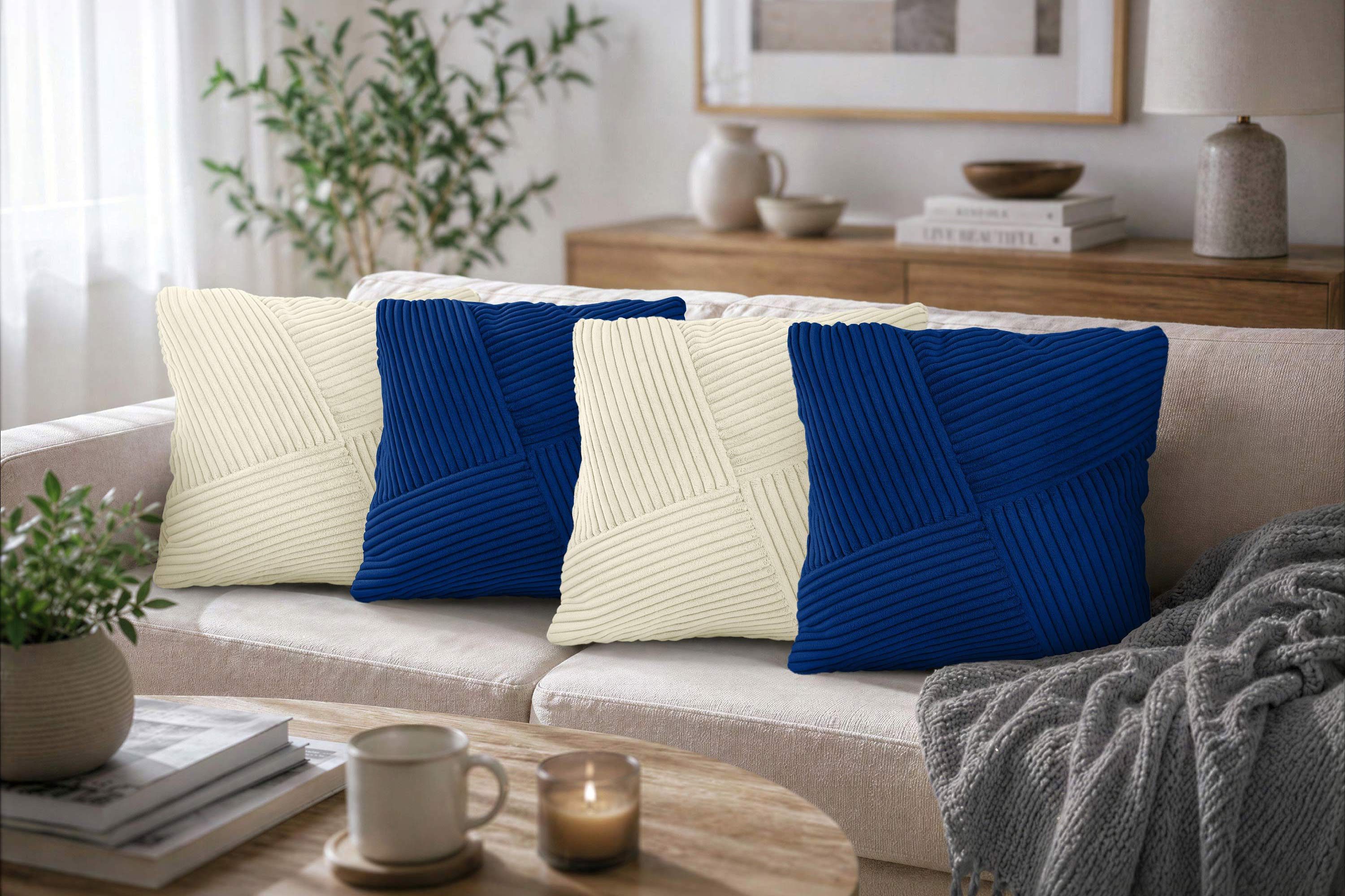 Amilian Dekokissen Sofakissen Zierkissen 4er-Set - weich, unifarben, formstabil, Couchkissen mit Kissenfüllung 50x50 cm