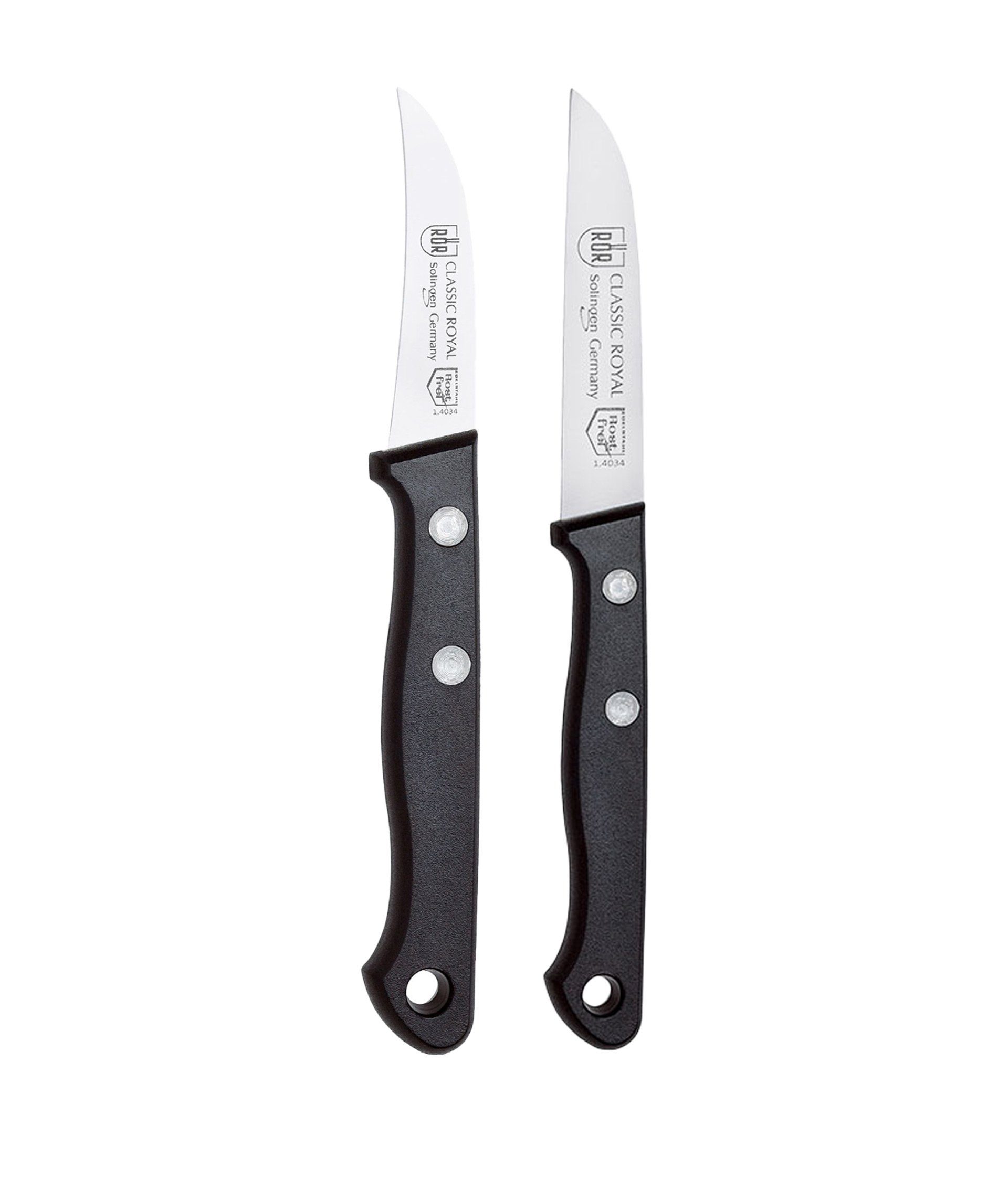 RÖR Messer-Set Classic Royal Set 2-tlg - Schäl- + Küchenmesser - für Küchenarbeiten, schwarzer Kunststoffgriff mit Nieten - Messerstahl - Made in Solingen