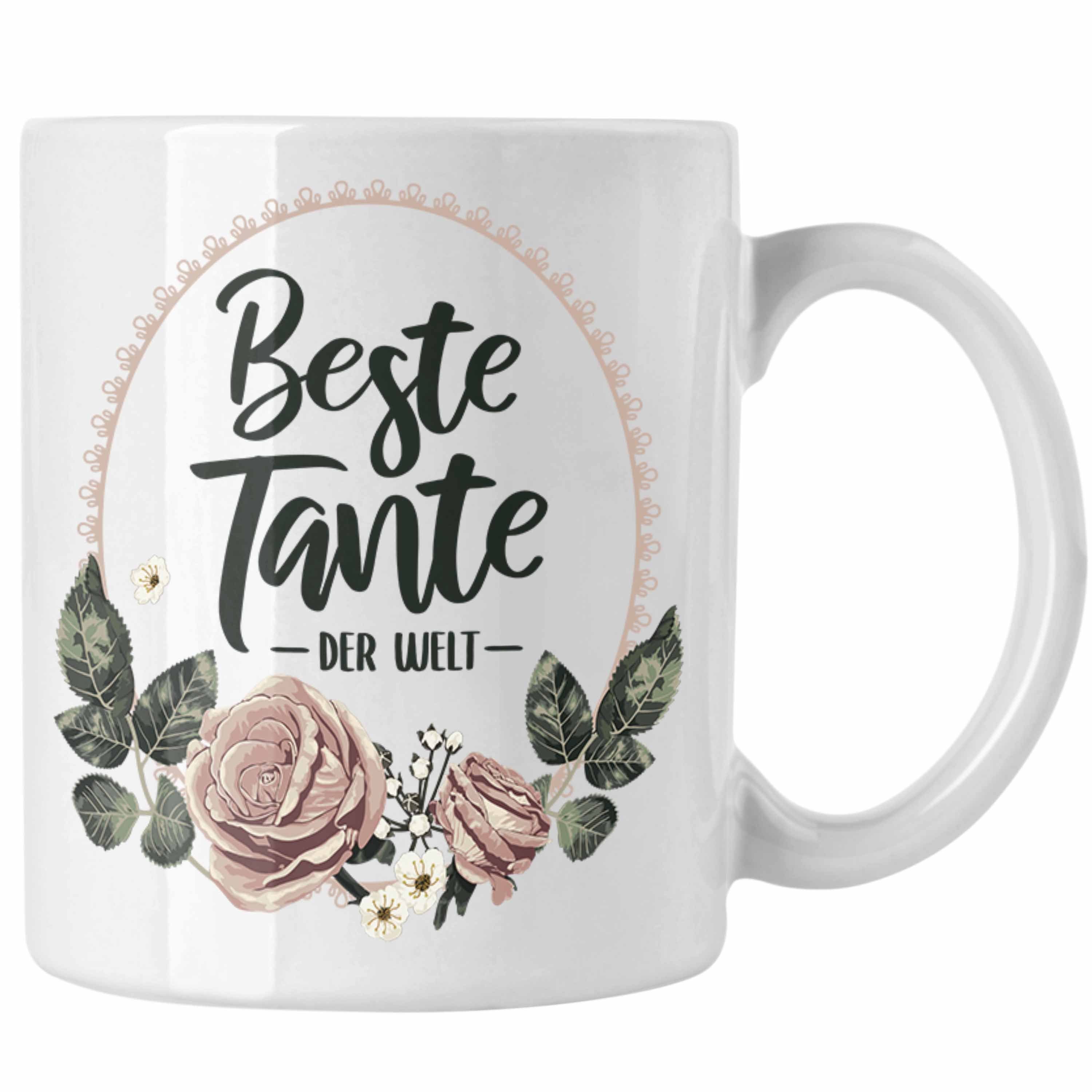 Trendation Tasse Trendation - Beste Tante der Welt Geschenk Tasse mit Spruch Kaffeetasse für Coole Tante Weiss