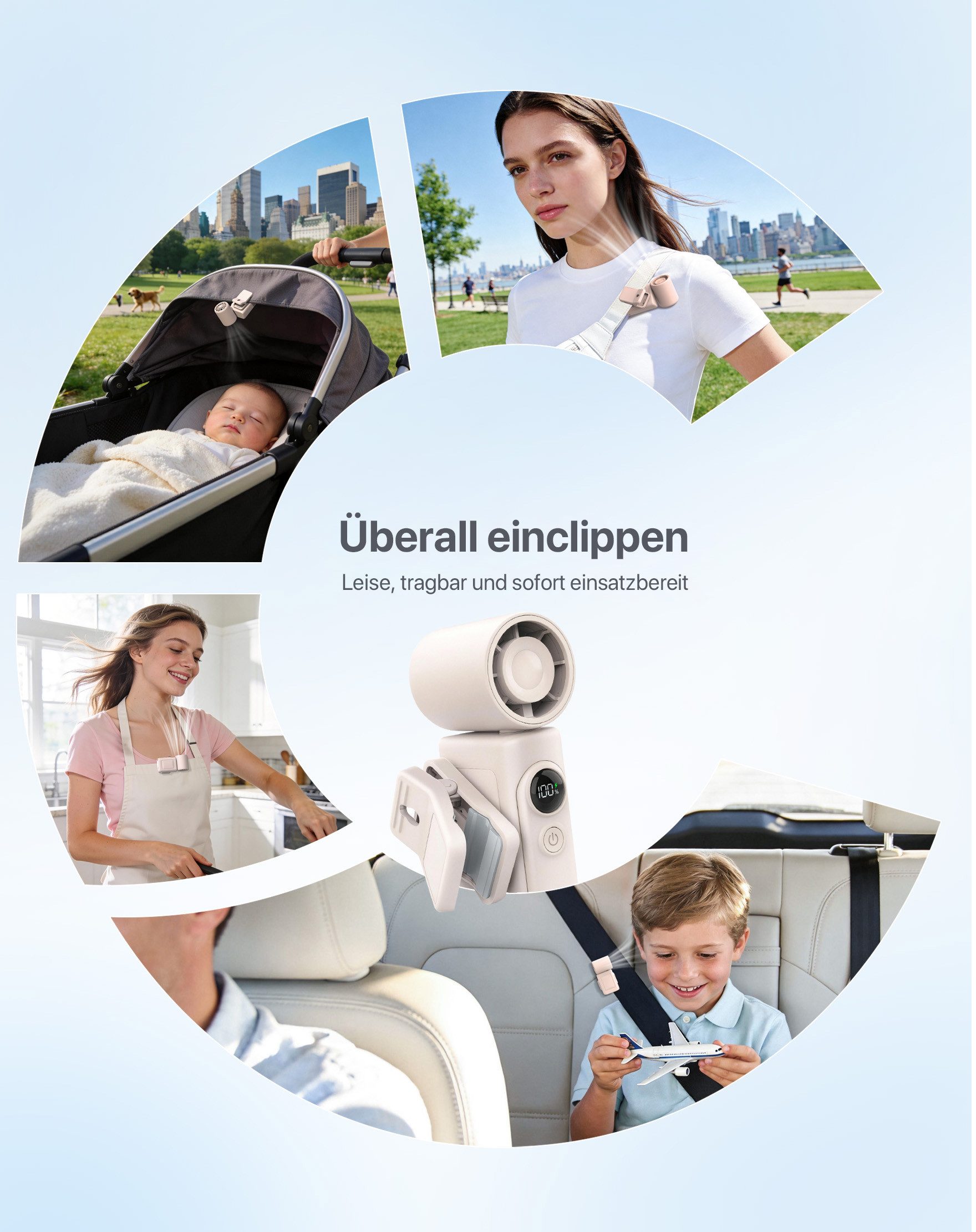 ANYSUN Handventilator 4-in-1 Mini Ventilator mit Clip wiederaufladbarer Akku Tischventilator, 4 Geschwindigkeiten Tragbarer Taschenventilator Ultra-leiser Lüfter