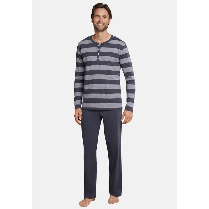 Schiesser Pyjama Basic (Set 2 tlg) Schlafanzug - Baumwolle - Lange Hose mit Bindeband am Bund
