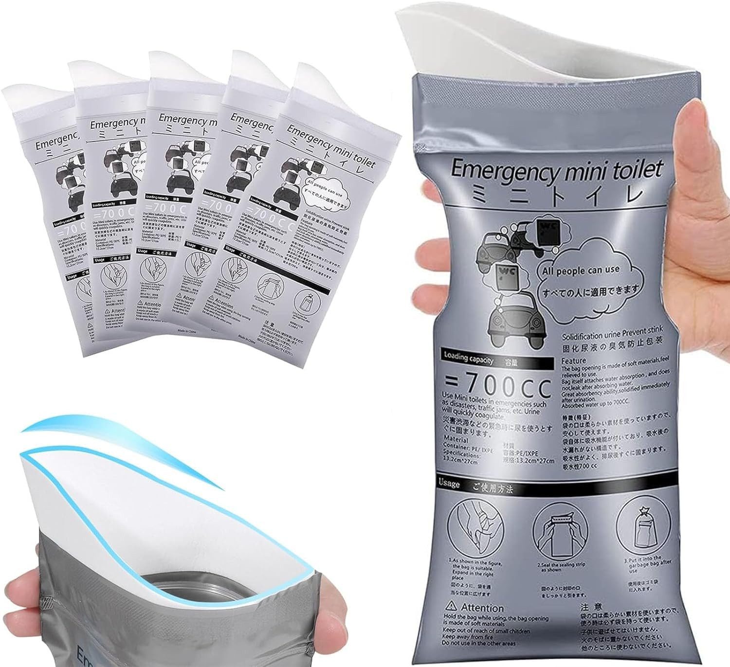 FOUORTUNATE-BEE Сумка мочи Einweg-Urinbeutel für Unterwegs, Mobile Notfalltoilette im Auto (700 ml Gel-Urinbeutel für Camping Toiletten, Reisen, Stau, Erbrochene Beutel, Reisetoilette, 12 St)